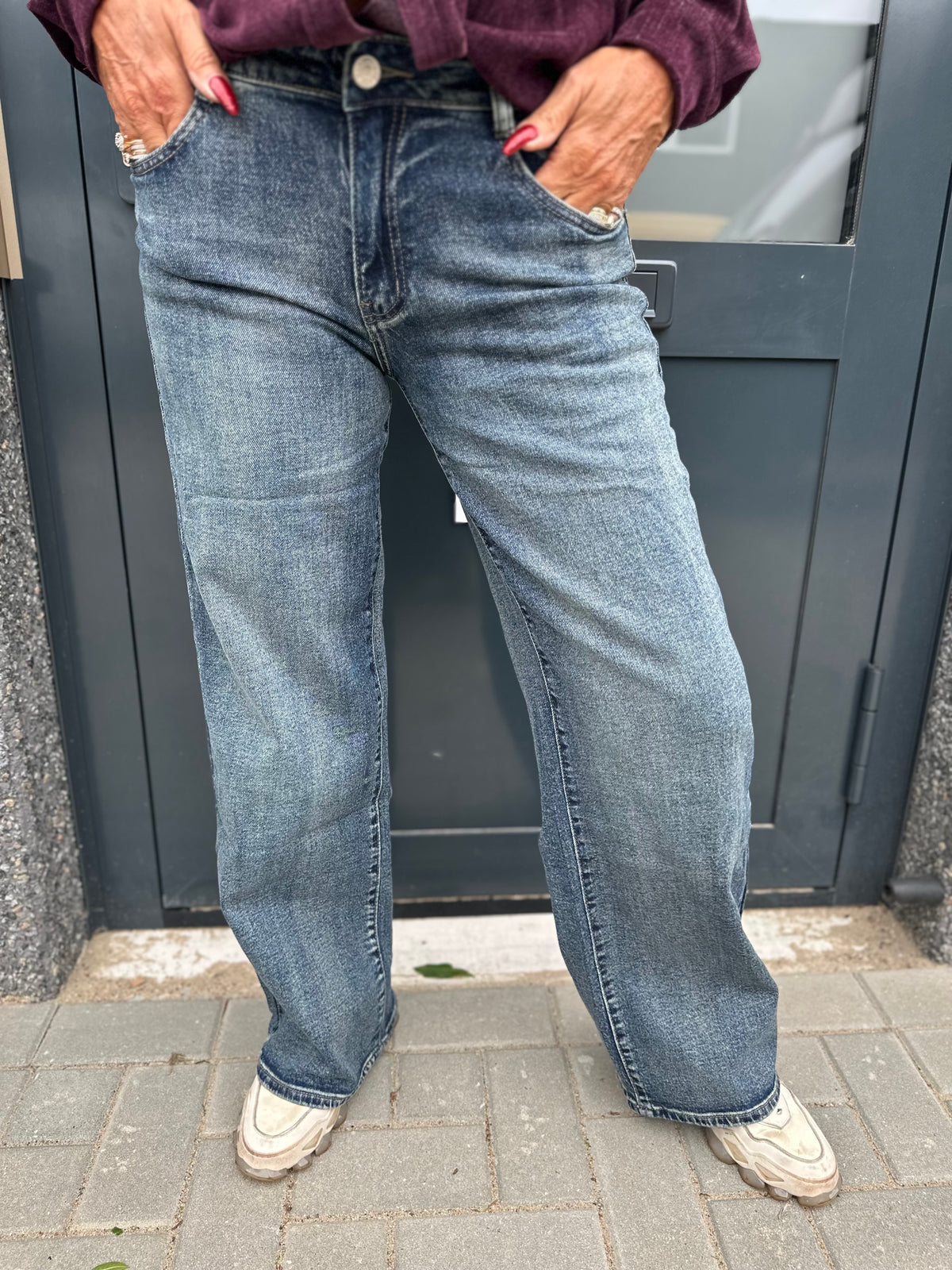 Jeans wide leg gewassen blauw