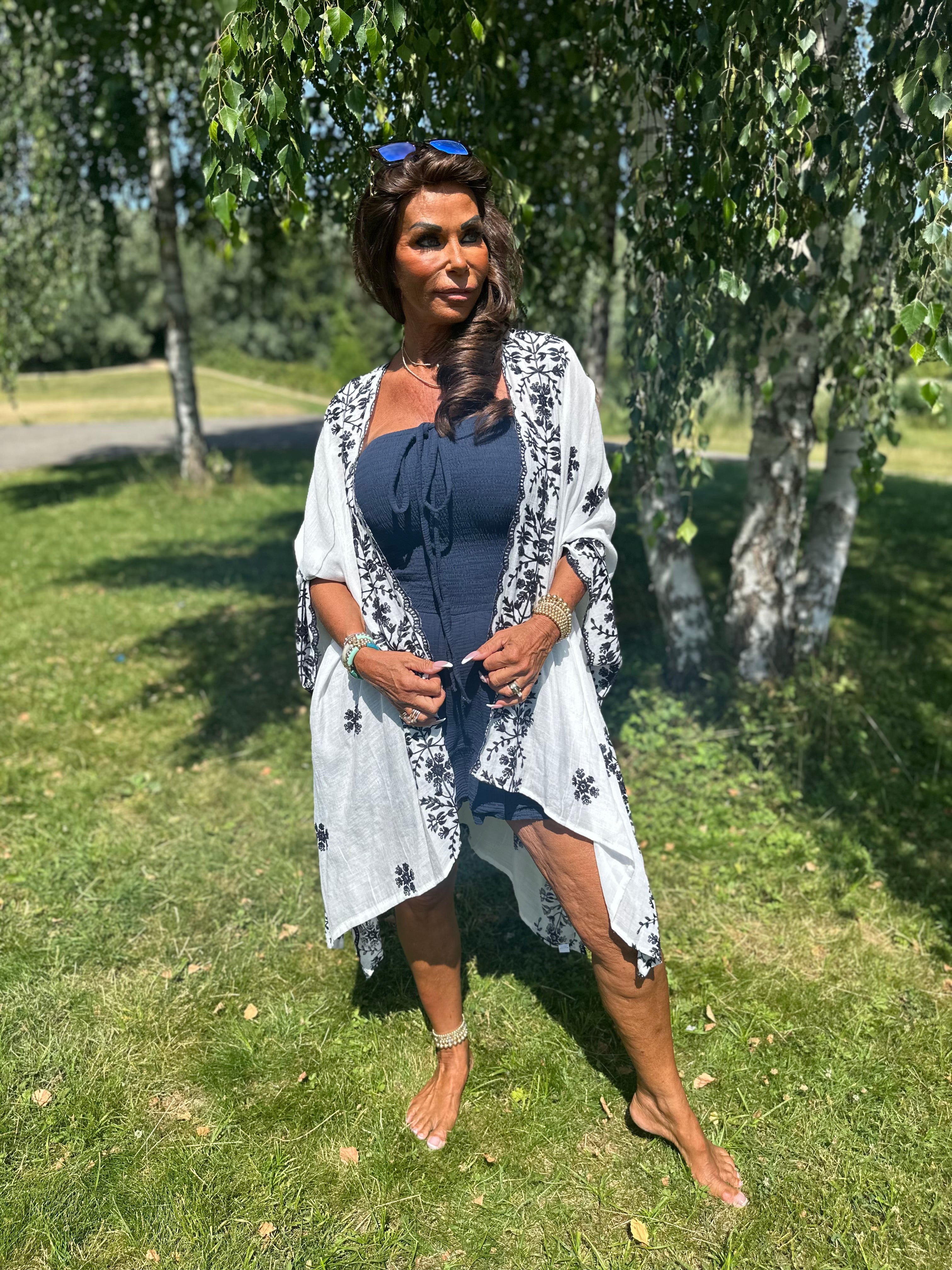 Kaftan "Adore" Wit/donkerblauw