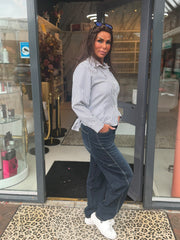 Blouse met Rugstrik "Gerrie" Blauw/Grijs