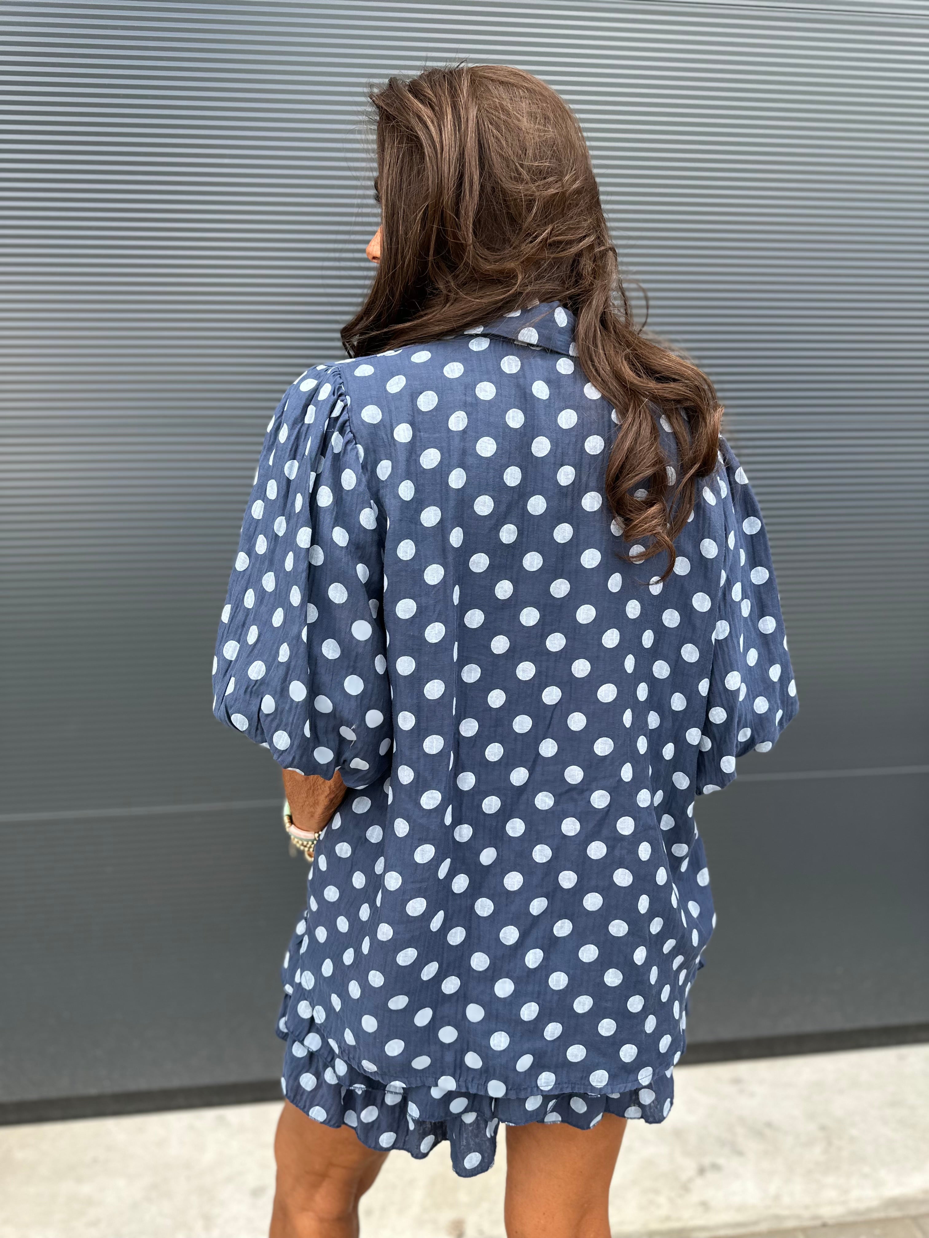 2 delig korte set "dotje” donkerblauw