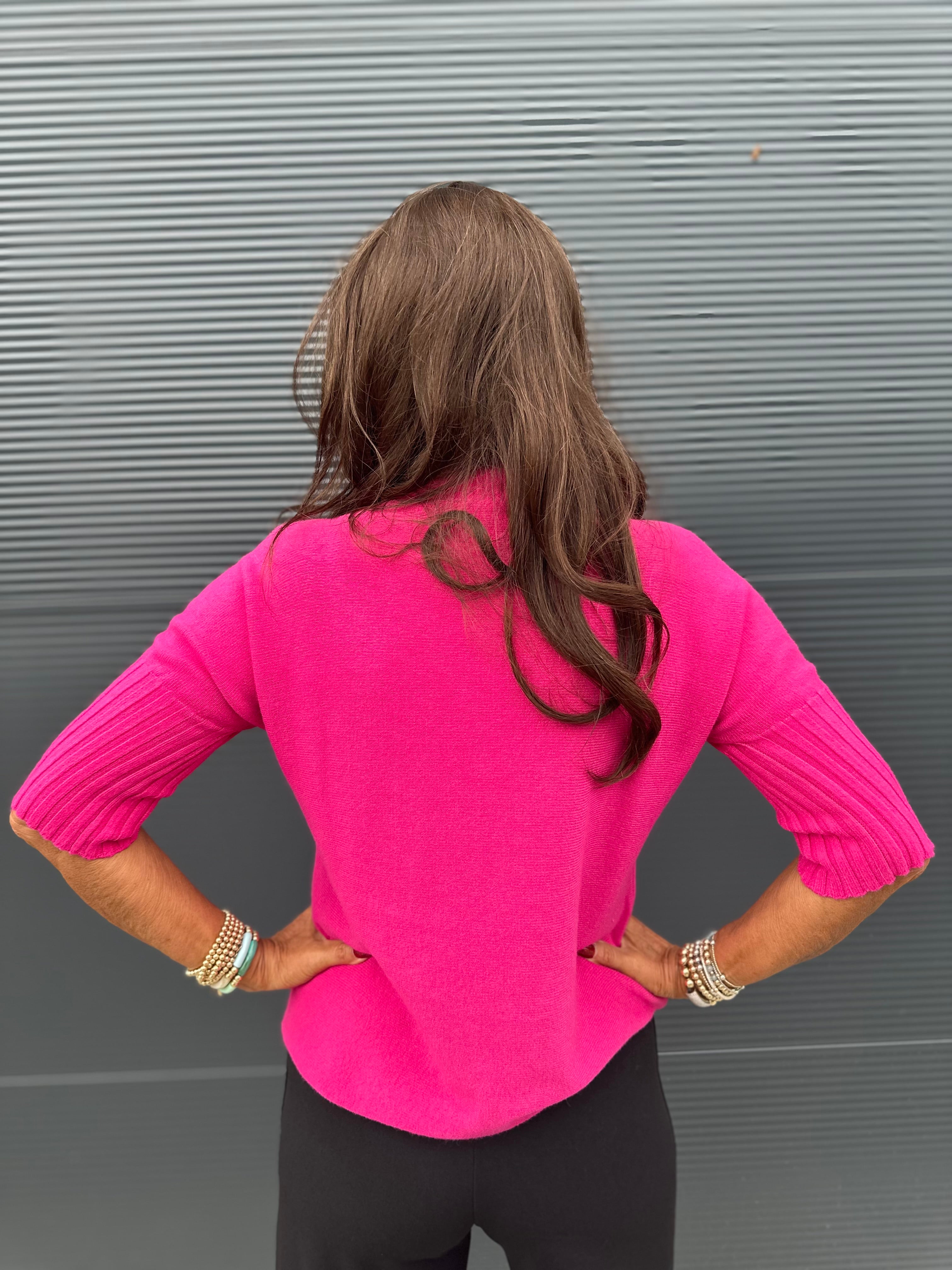 top met col "raglang mouw" fuchsia