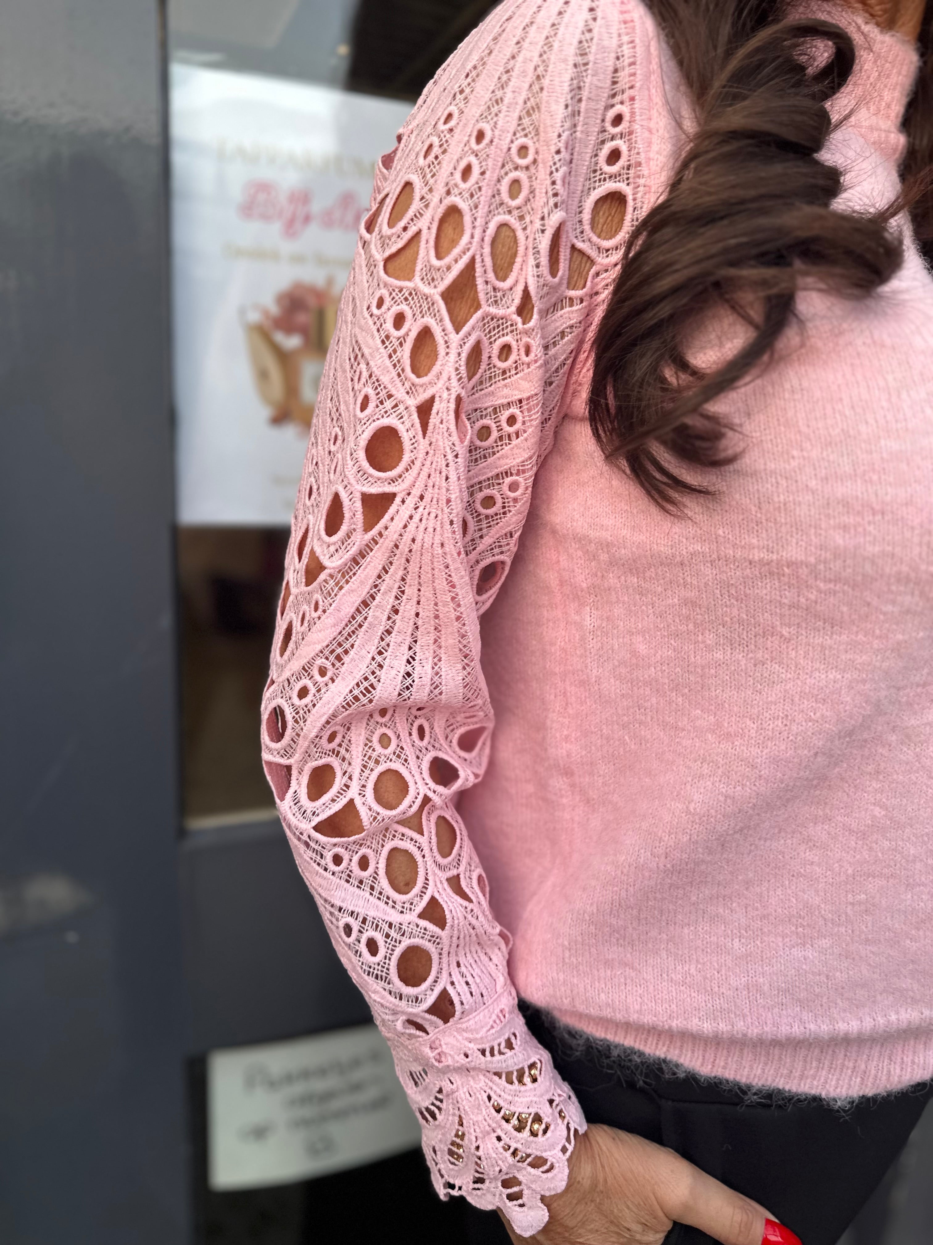 trui kanten mouw "Robyn" lichtroze