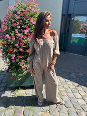 Linnen Offshoulder jumpsuit "Annie" Taupe