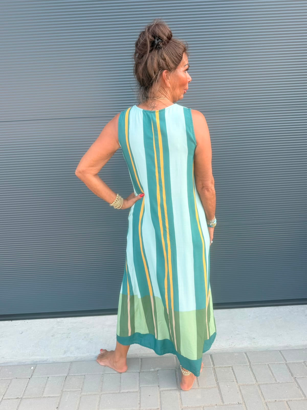 Viscose stripe jurk Turqoise
