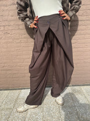 Plooien Pantalon ballon wide donkerbruin