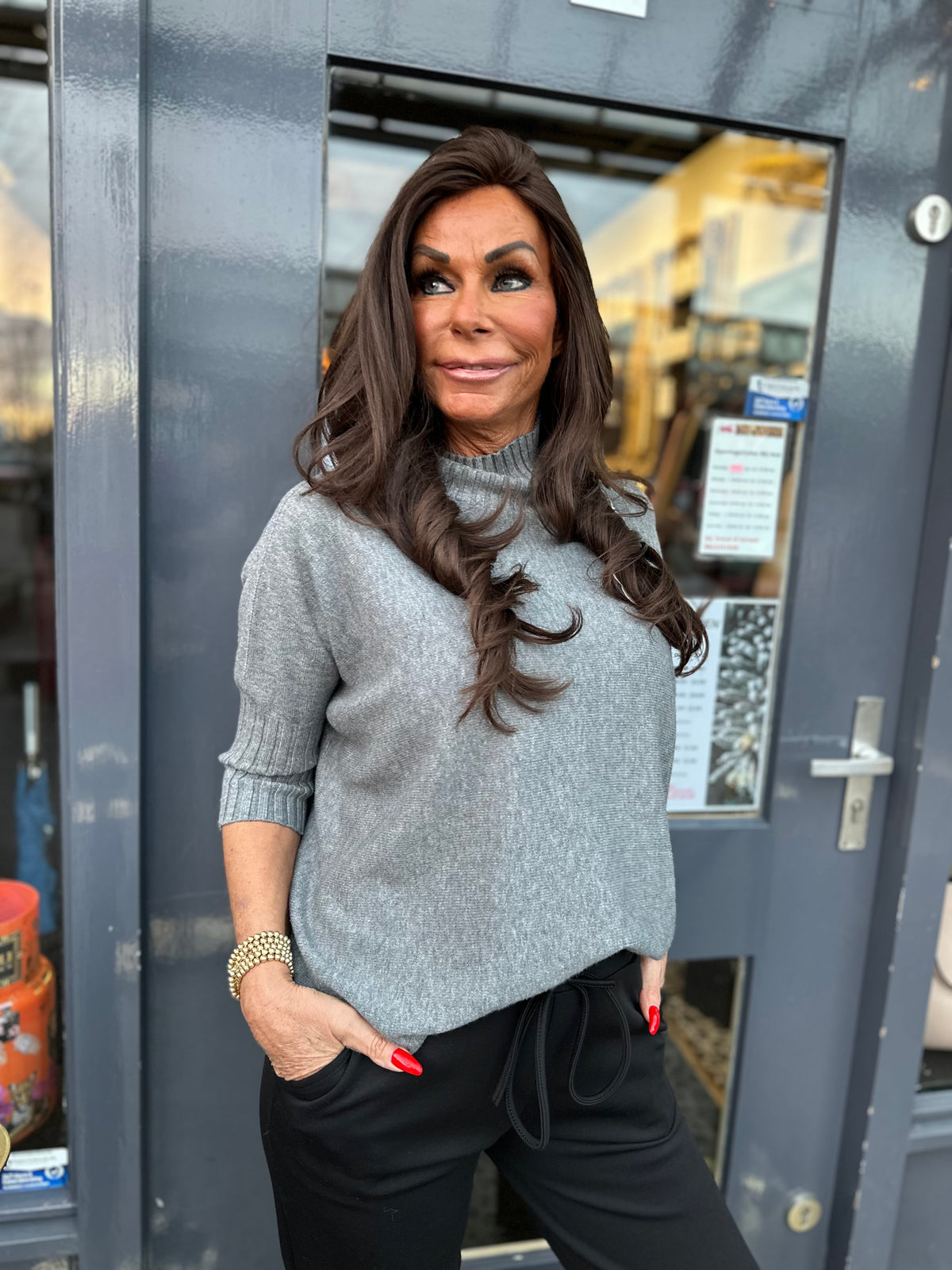 Vleermuis top met col "Grijs"