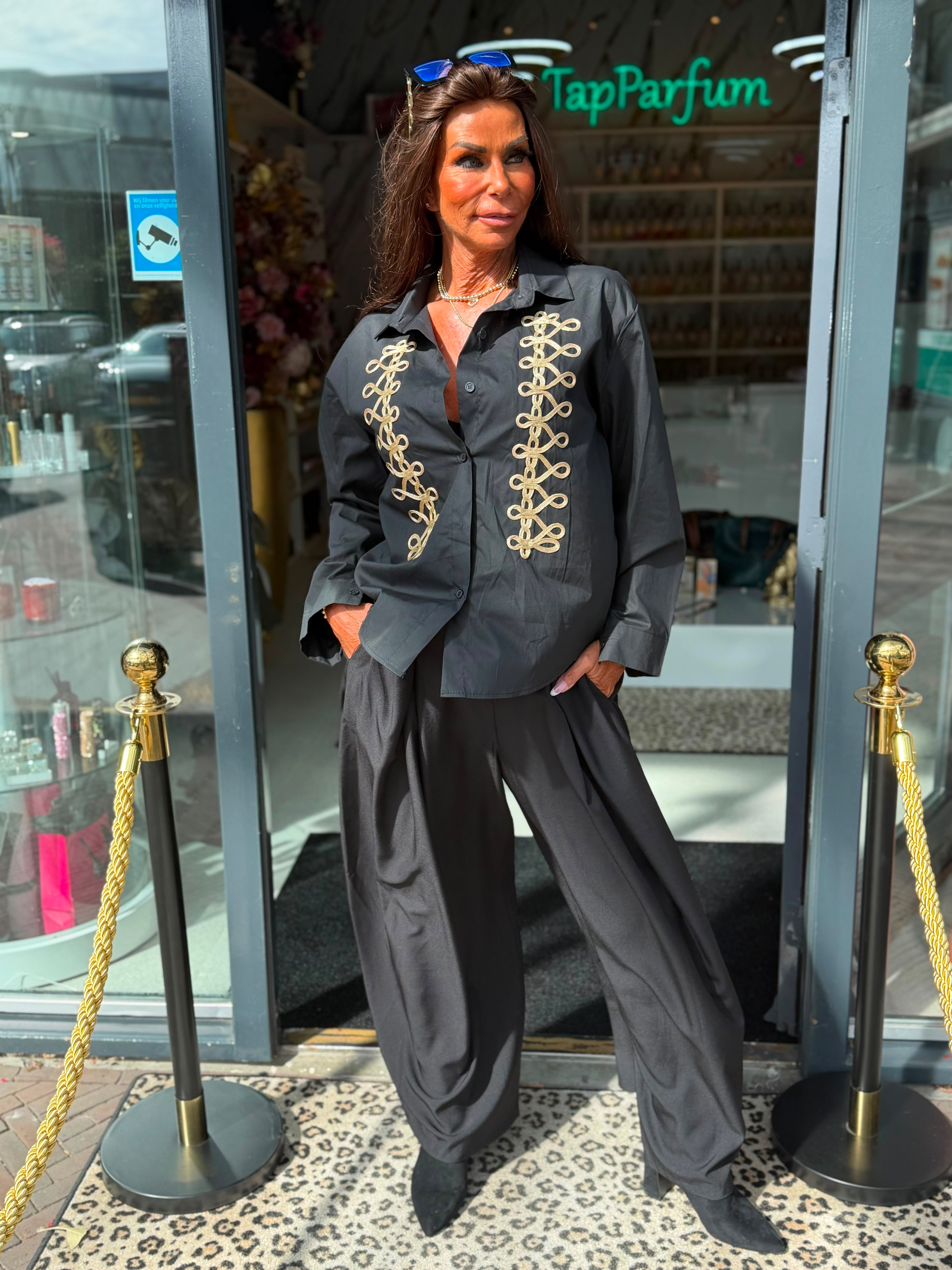 Blouse military borduur "Jacky" zwart