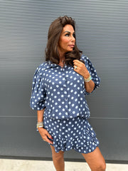 2 delig korte set "dotje” donkerblauw