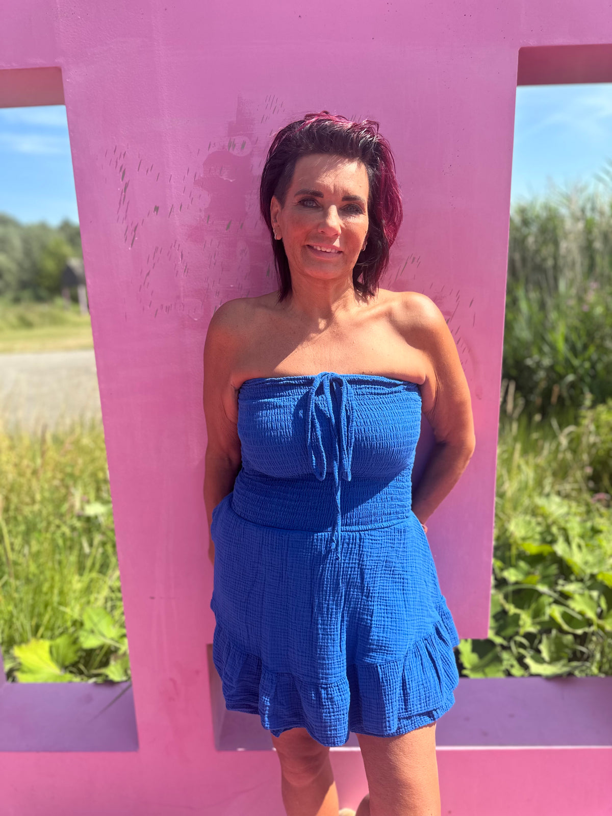 Playsuit kort "hydrofiel" kobaltblauw