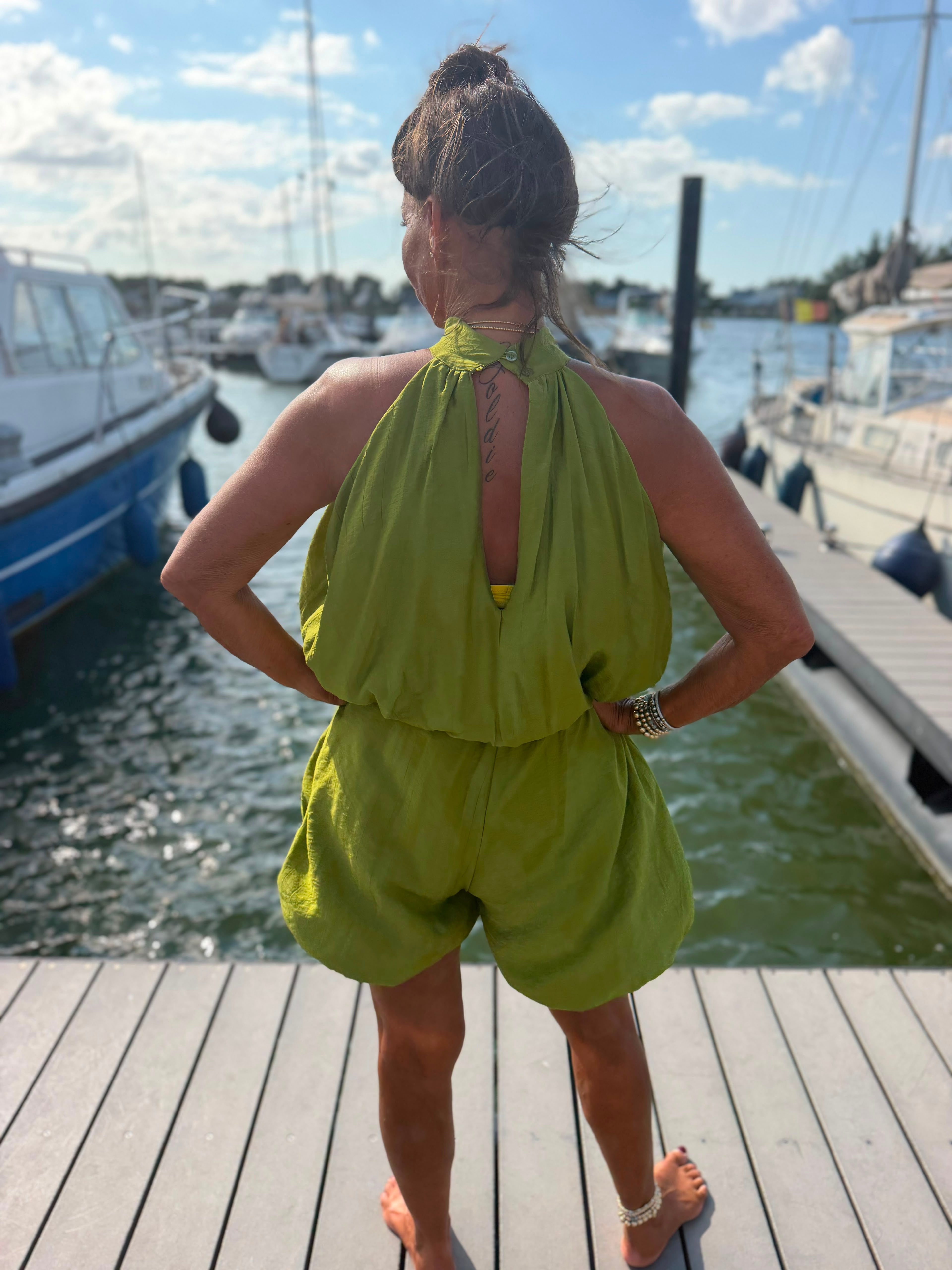 Playsuit kort "halter" limegroen