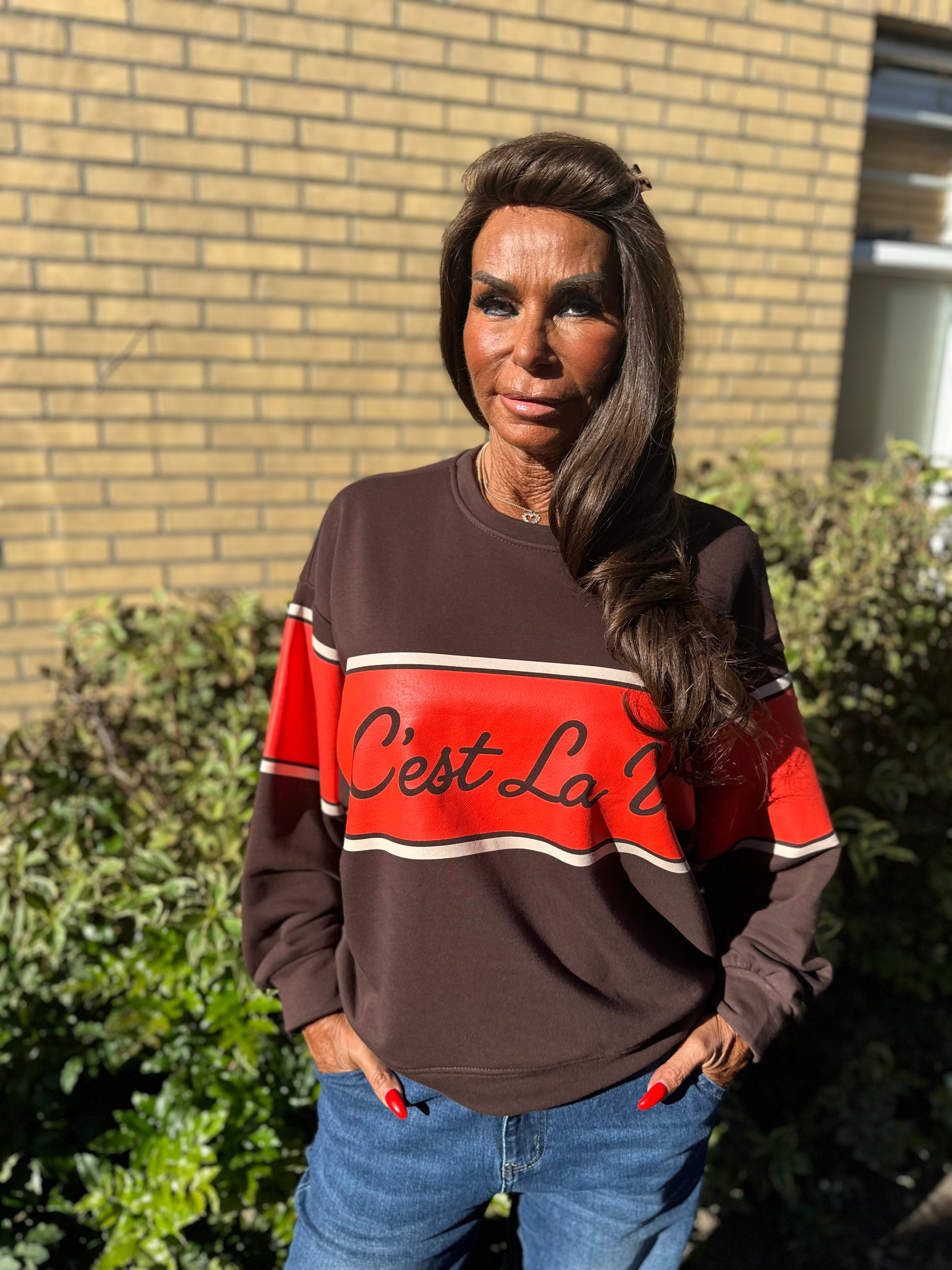 Trui "Cest la vie" donkerbruin