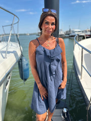 Korte jurk ruches "Fierce" navy