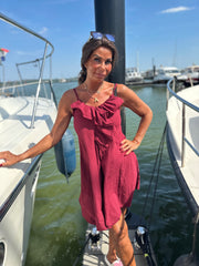 Korte jurk ruches "Fierce" bordeaux
