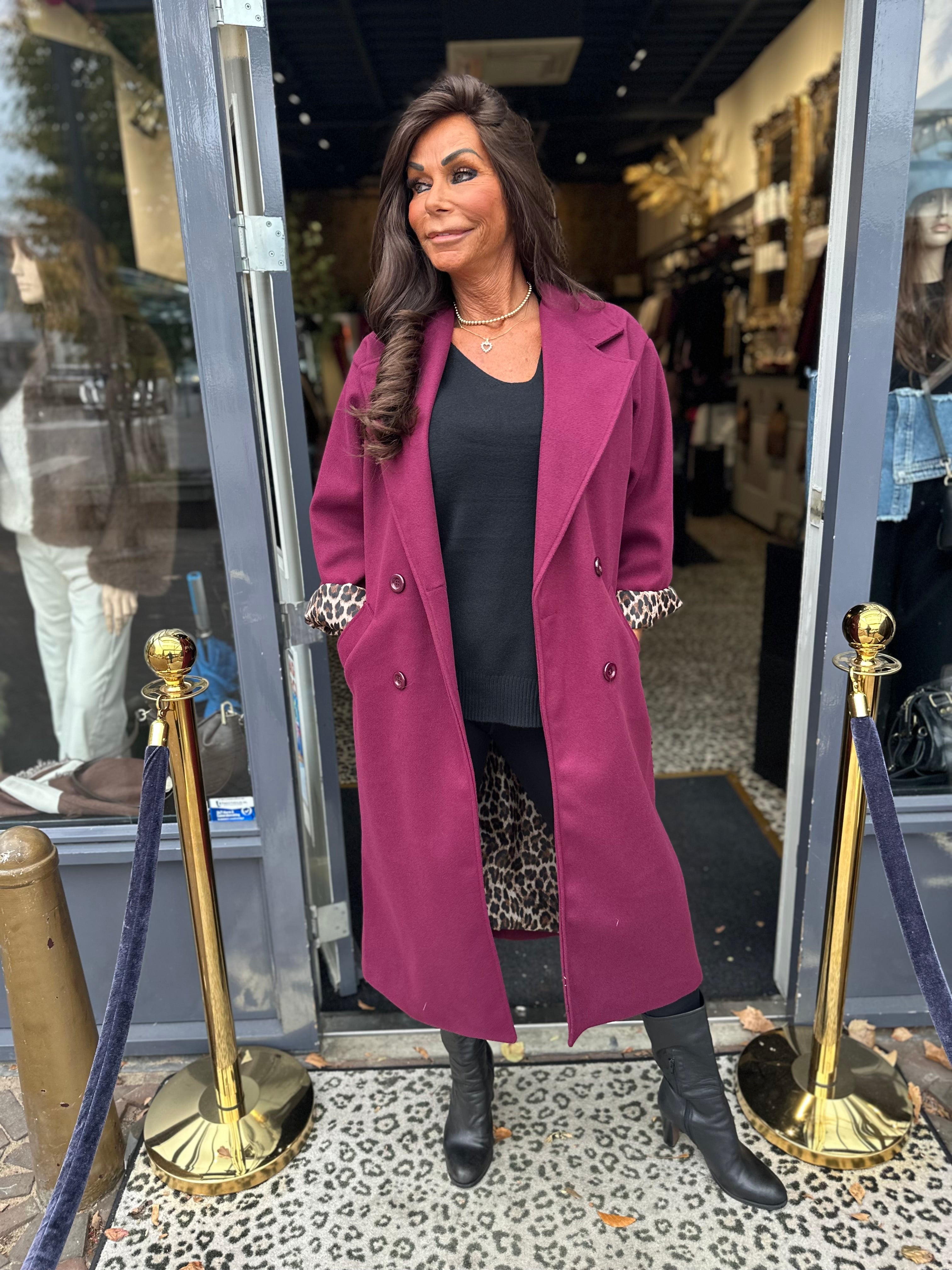 Lange Jas "Oktober" Bordeaux/panter