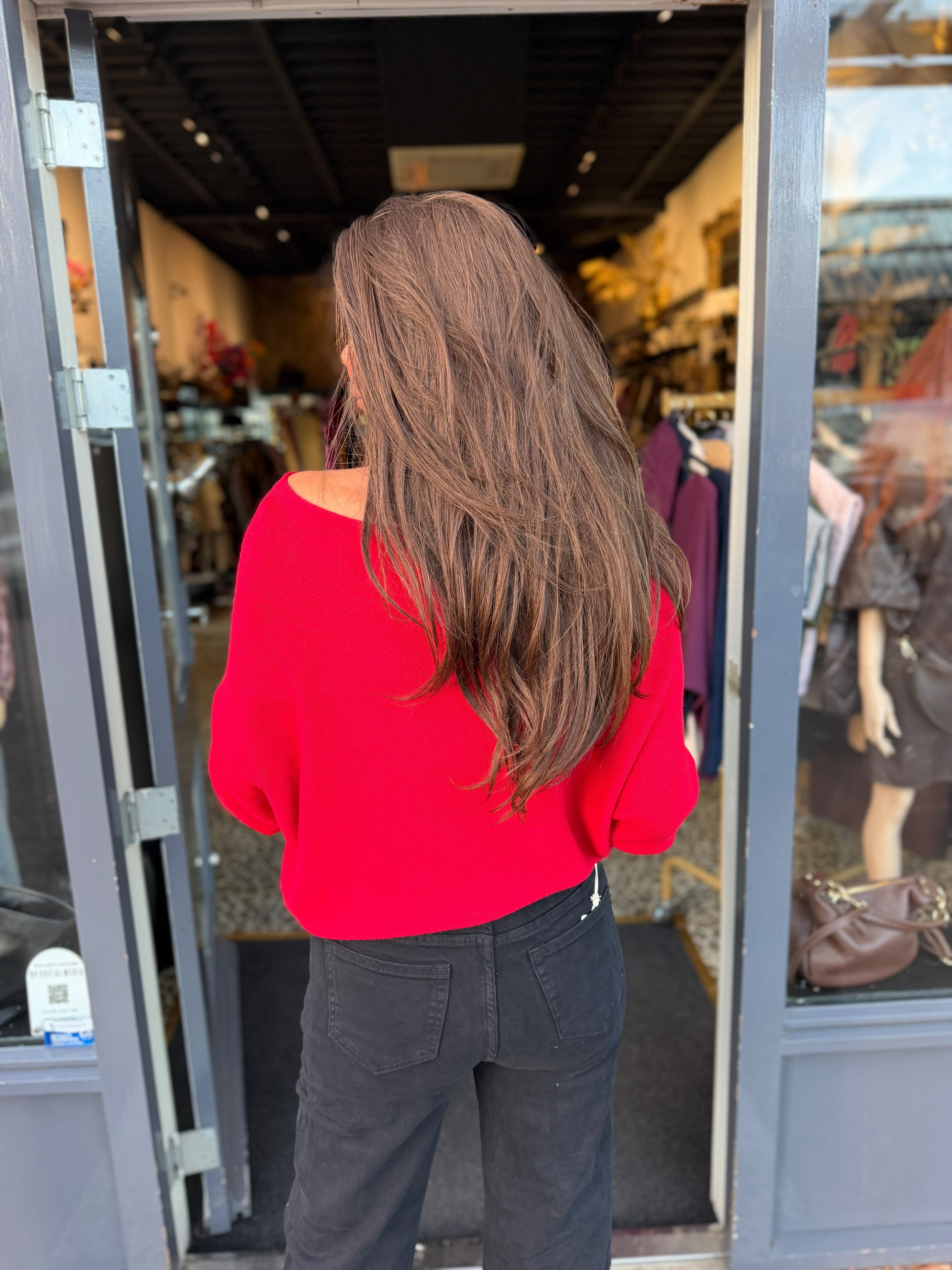 Offshoulder Trui met sjaal “Cuba” rood