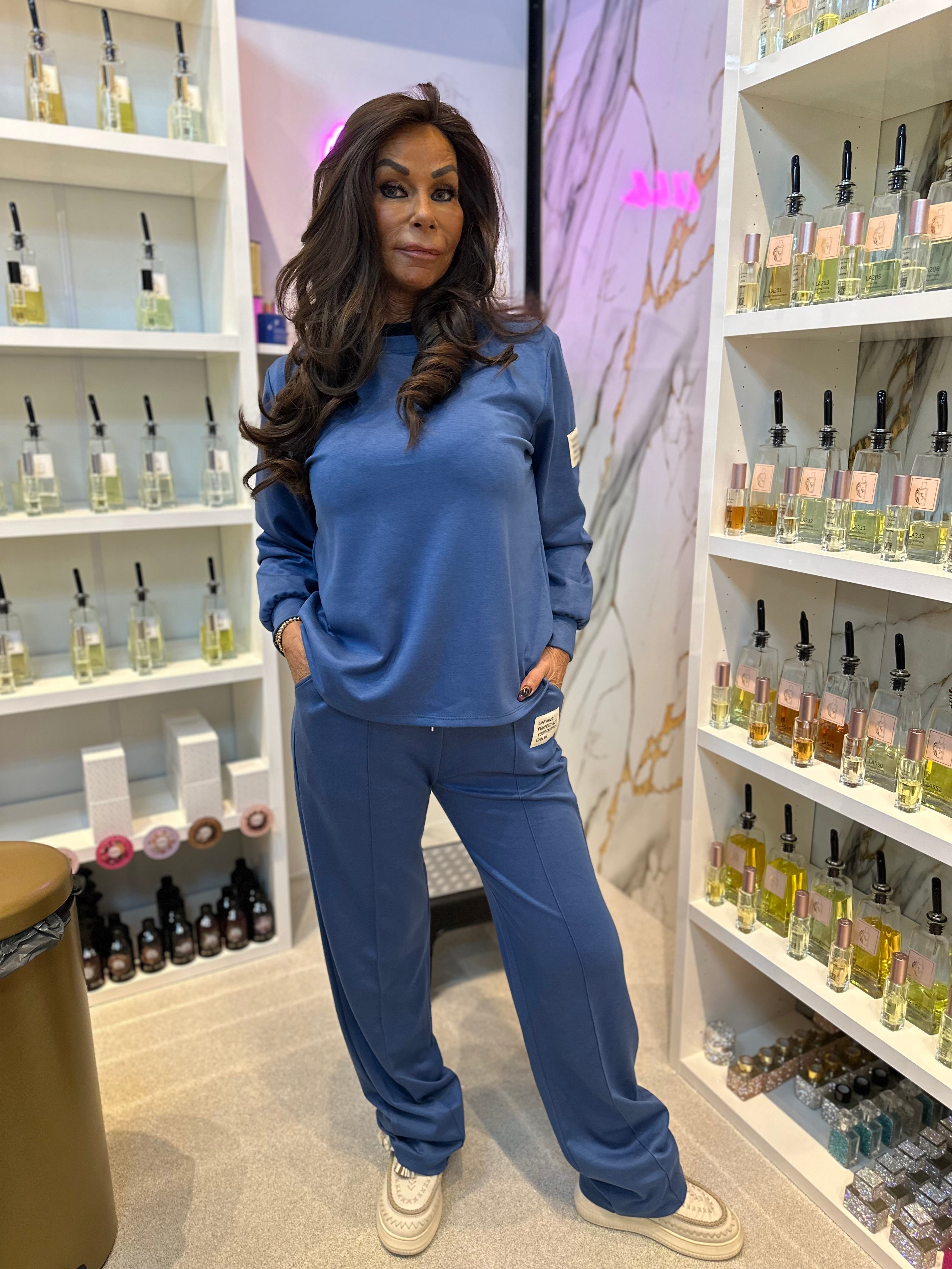 Tweedelig pak “Life” applicatie jeansblauw