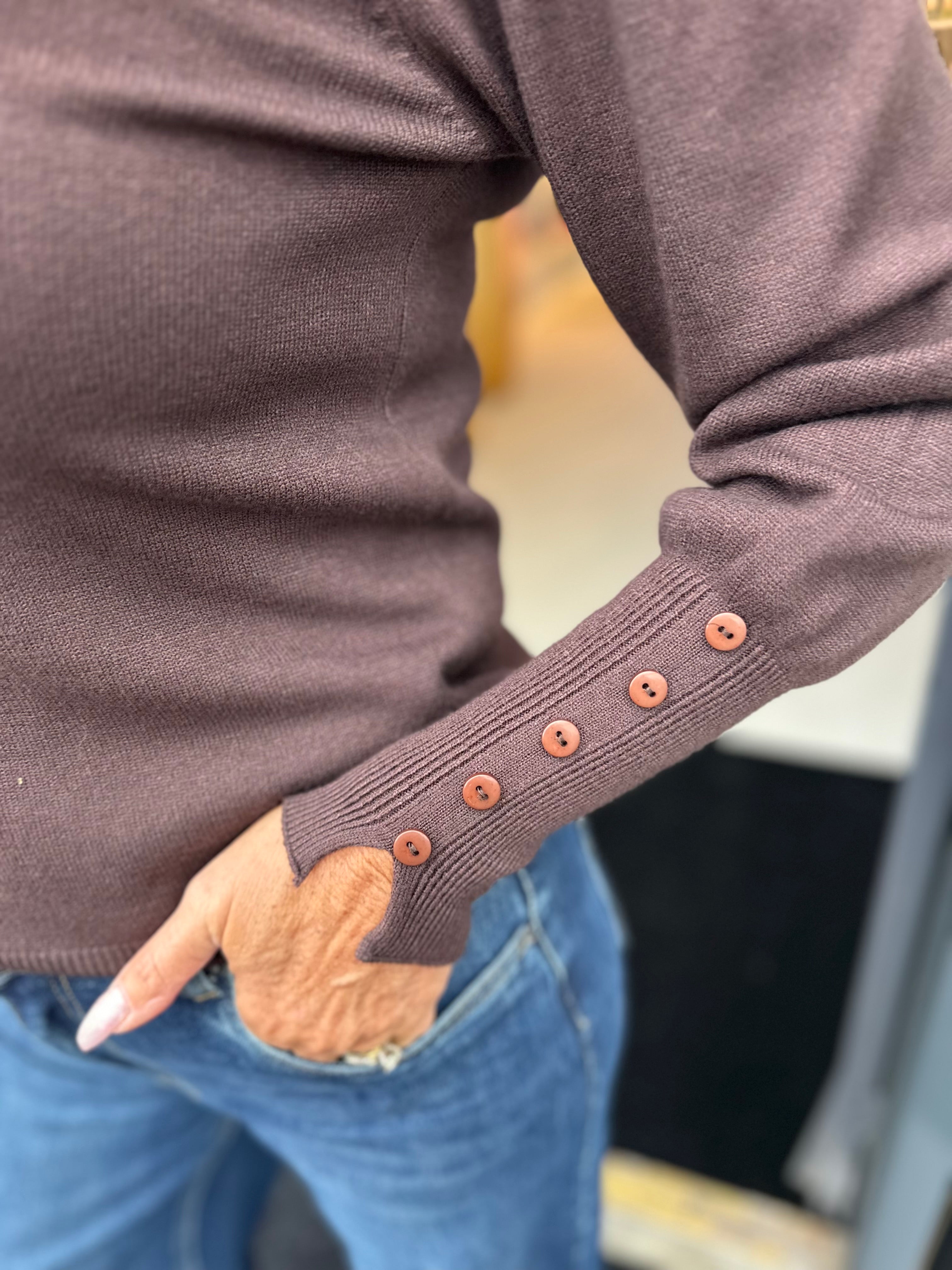 Lange mouwen top "Buttons" Donkerbruin