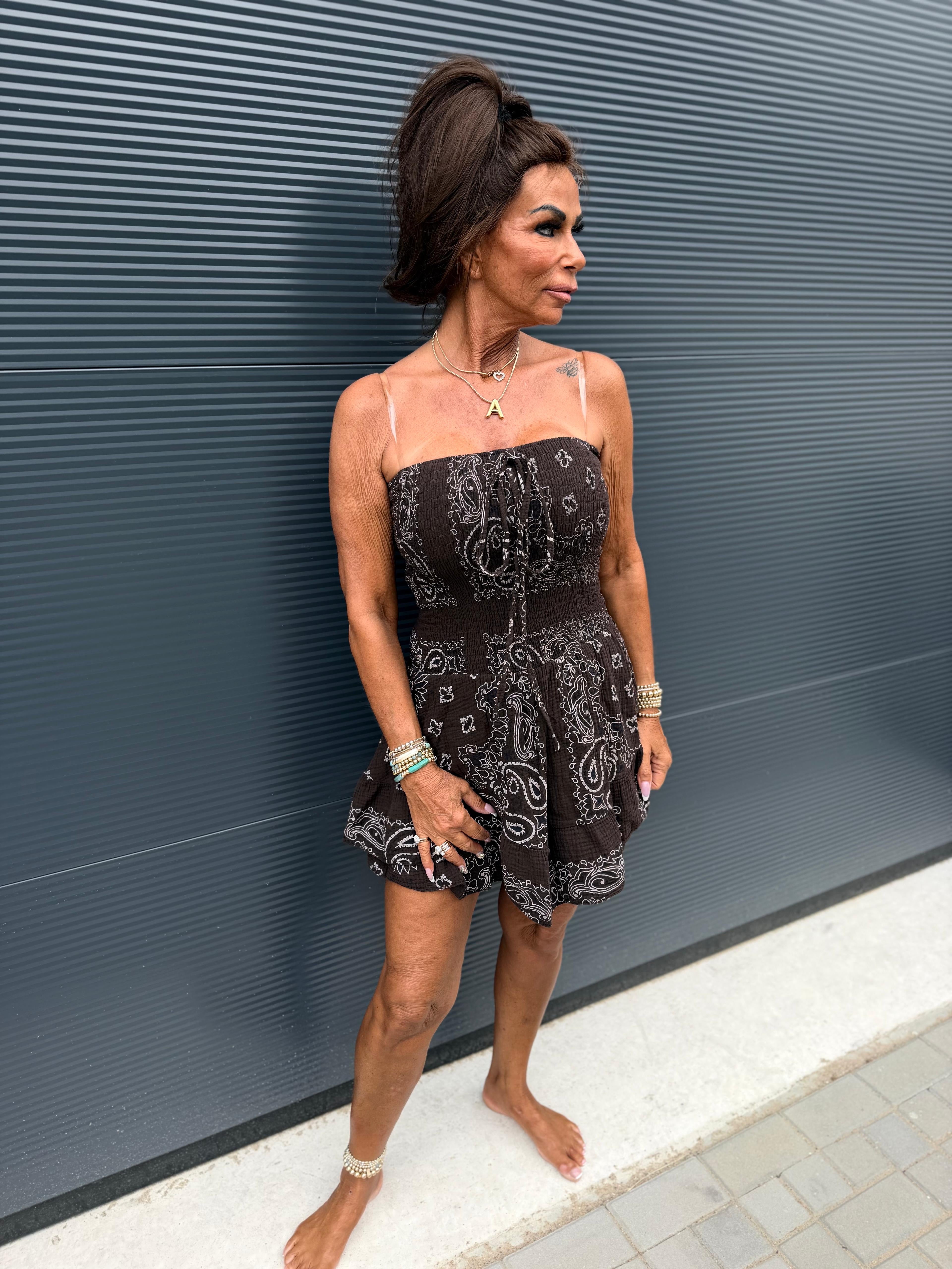 Playsuit kort "hydrofiel" print donkerbruin