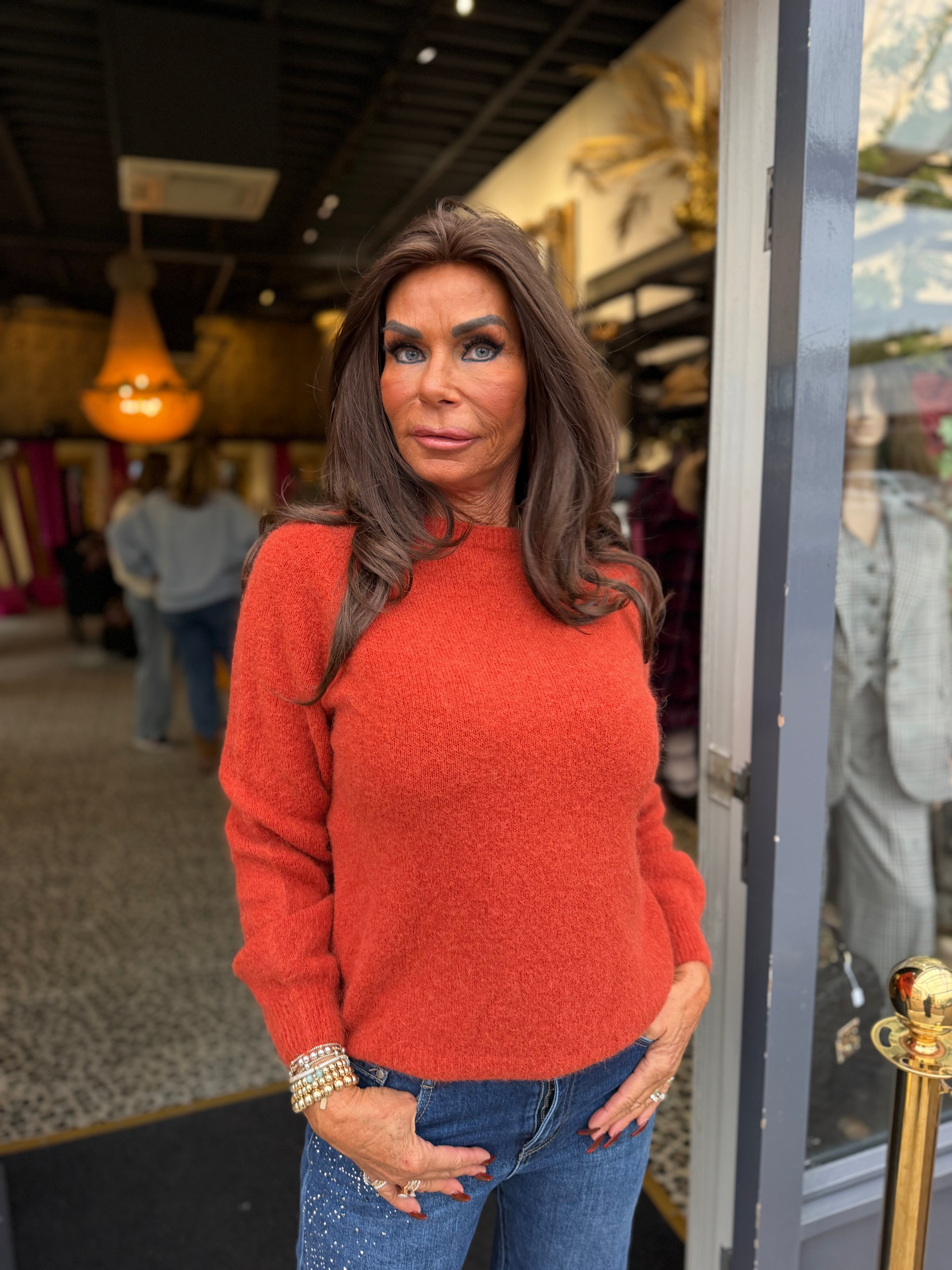 Top lange mouw "Cozy" Brique