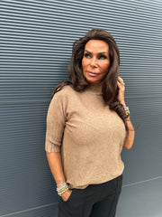top met col "raglang mouw" camel