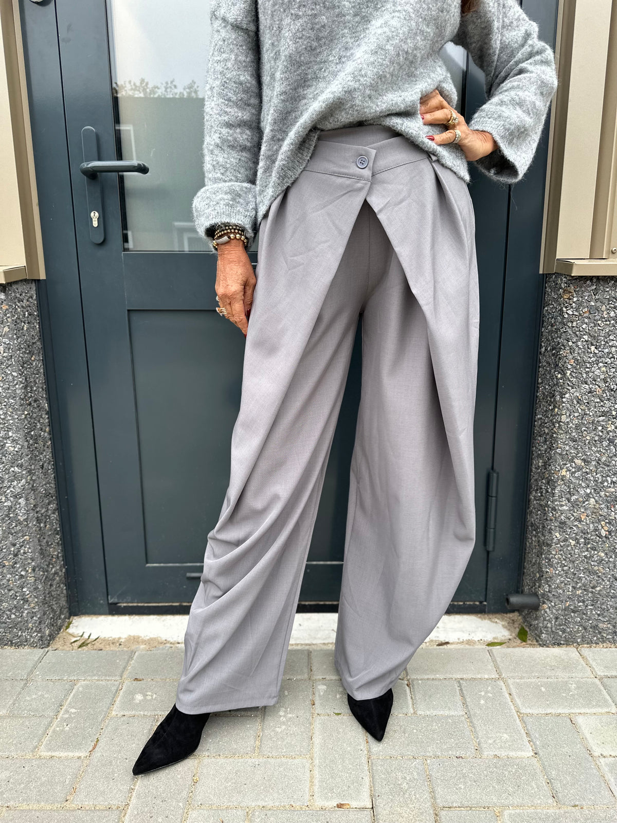 Plooien Pantalon ballon wide grijs
