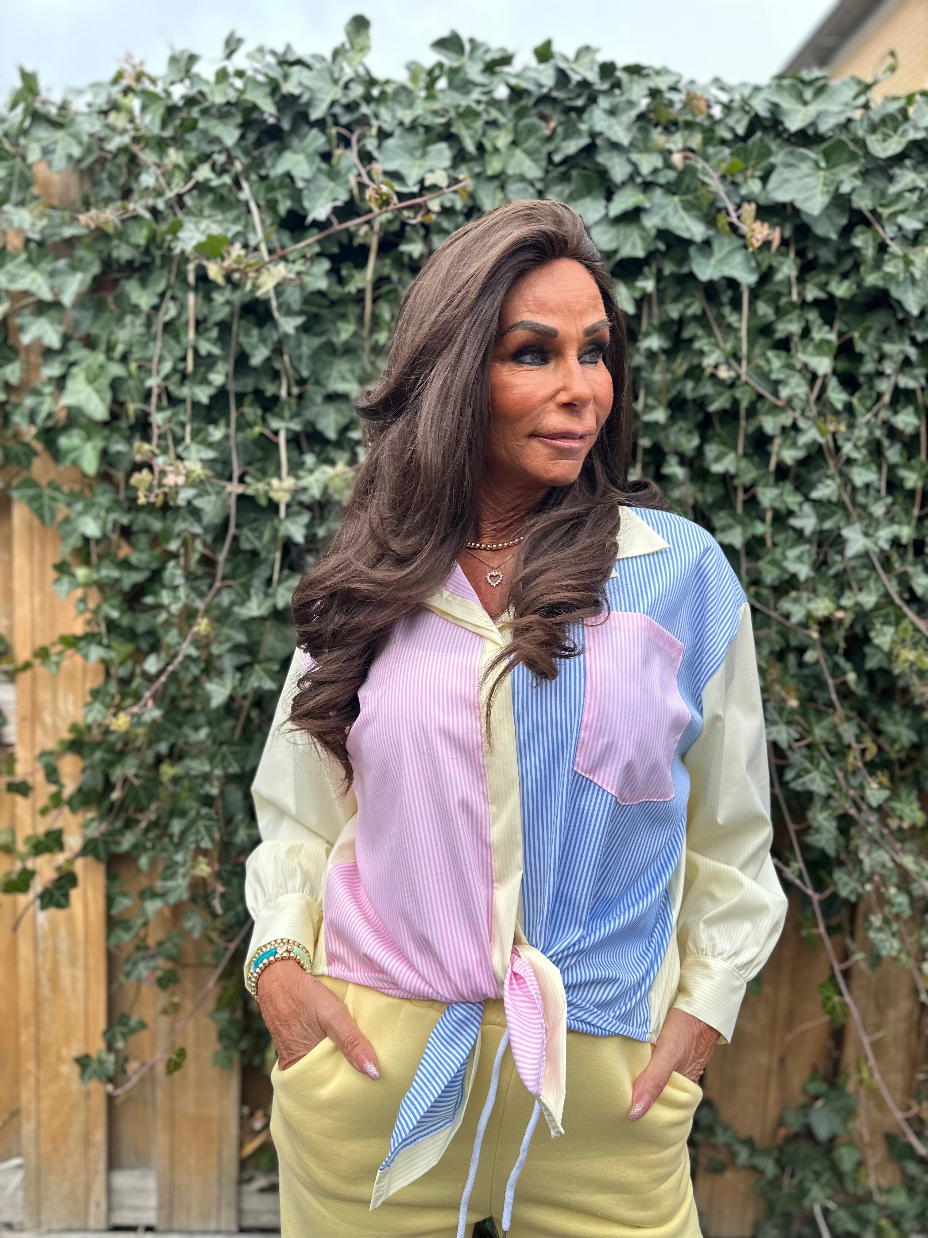 Blouse Streep roze/geel