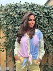 Blouse Streep roze/geel