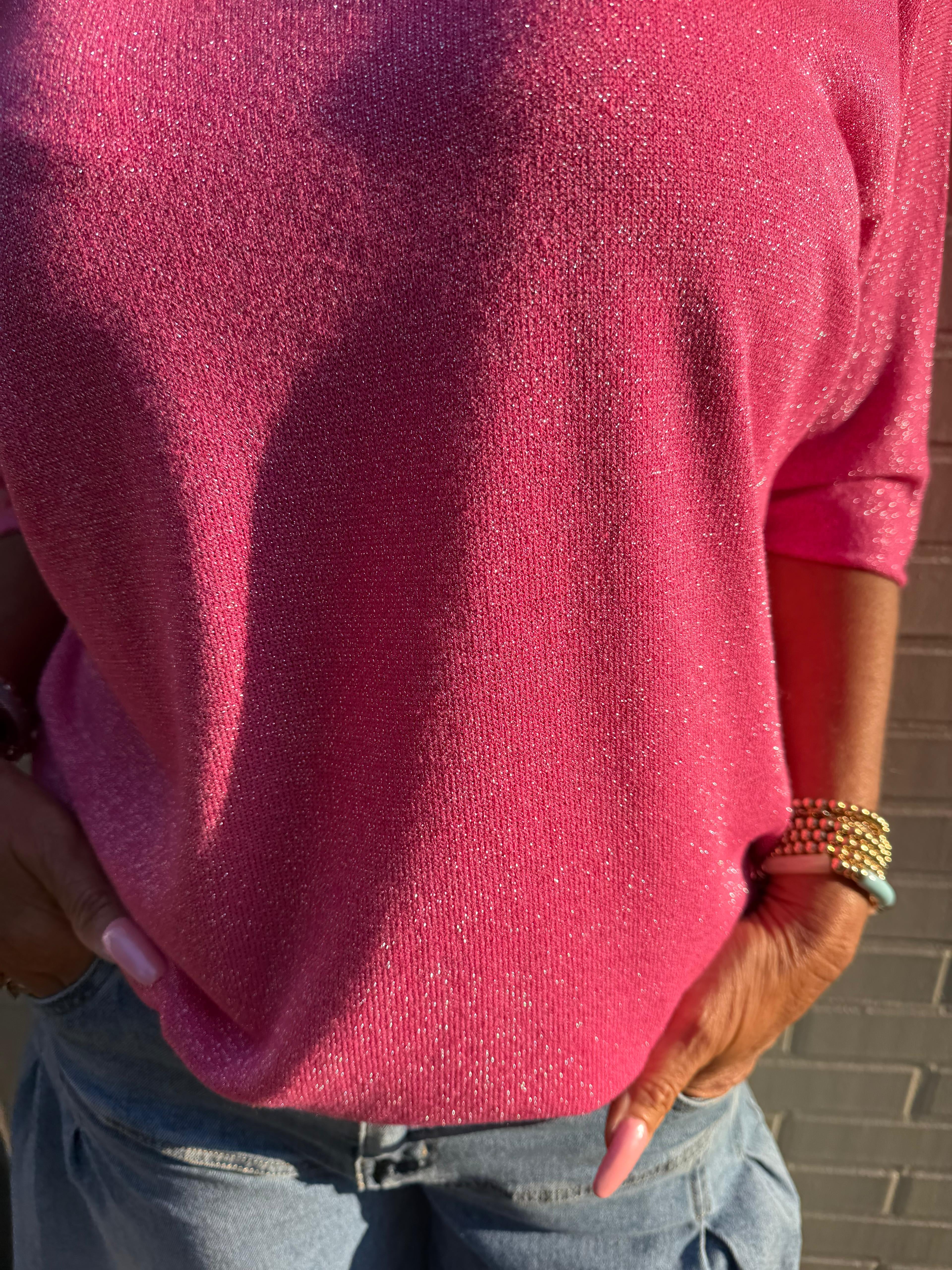 Truitje glitter v-hals fuchsia