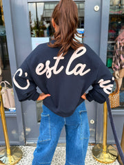Sweater "Cest la vie" donkerblauw