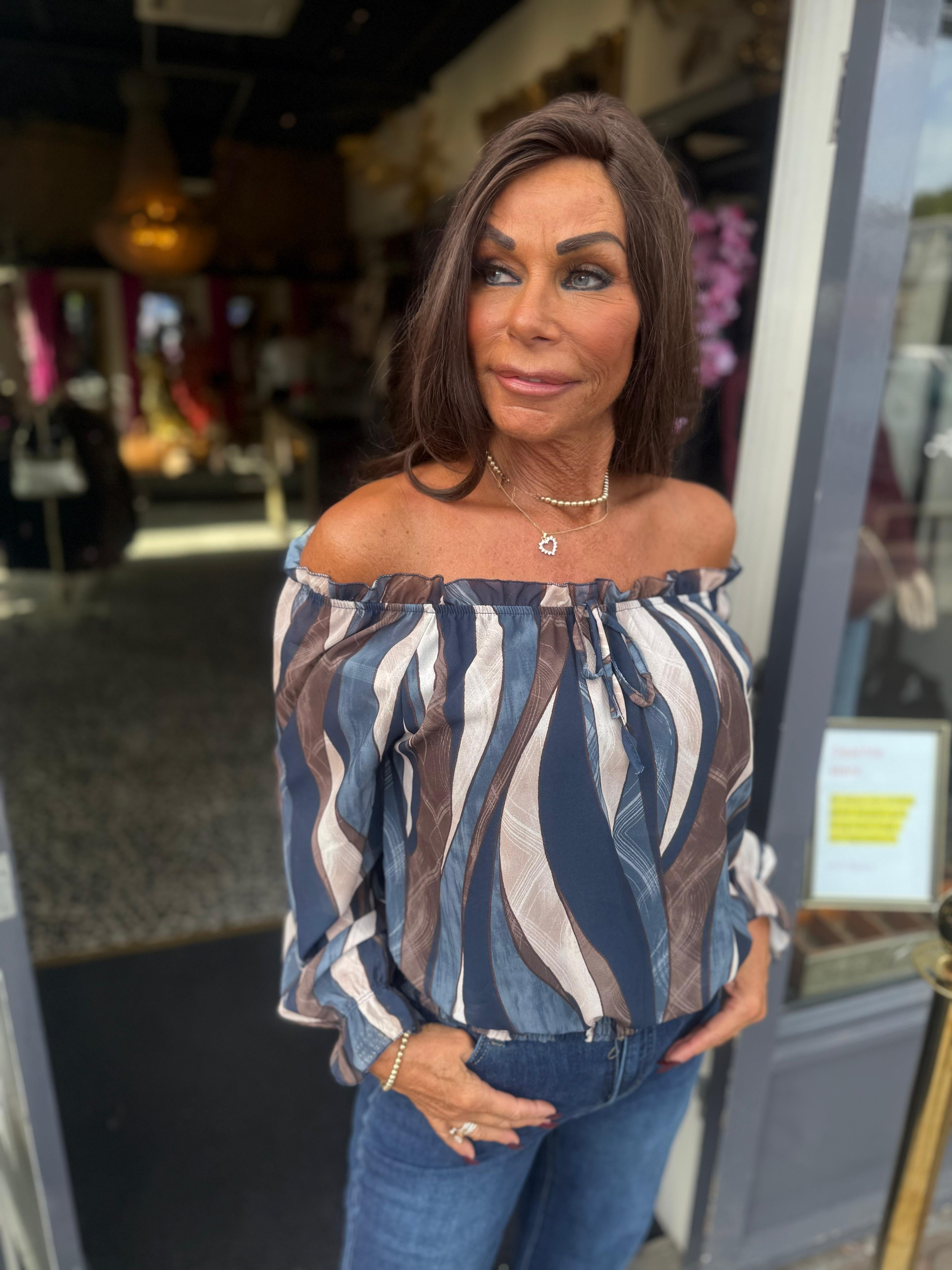 Off shoulder Blouse "coup de foudre" blauw