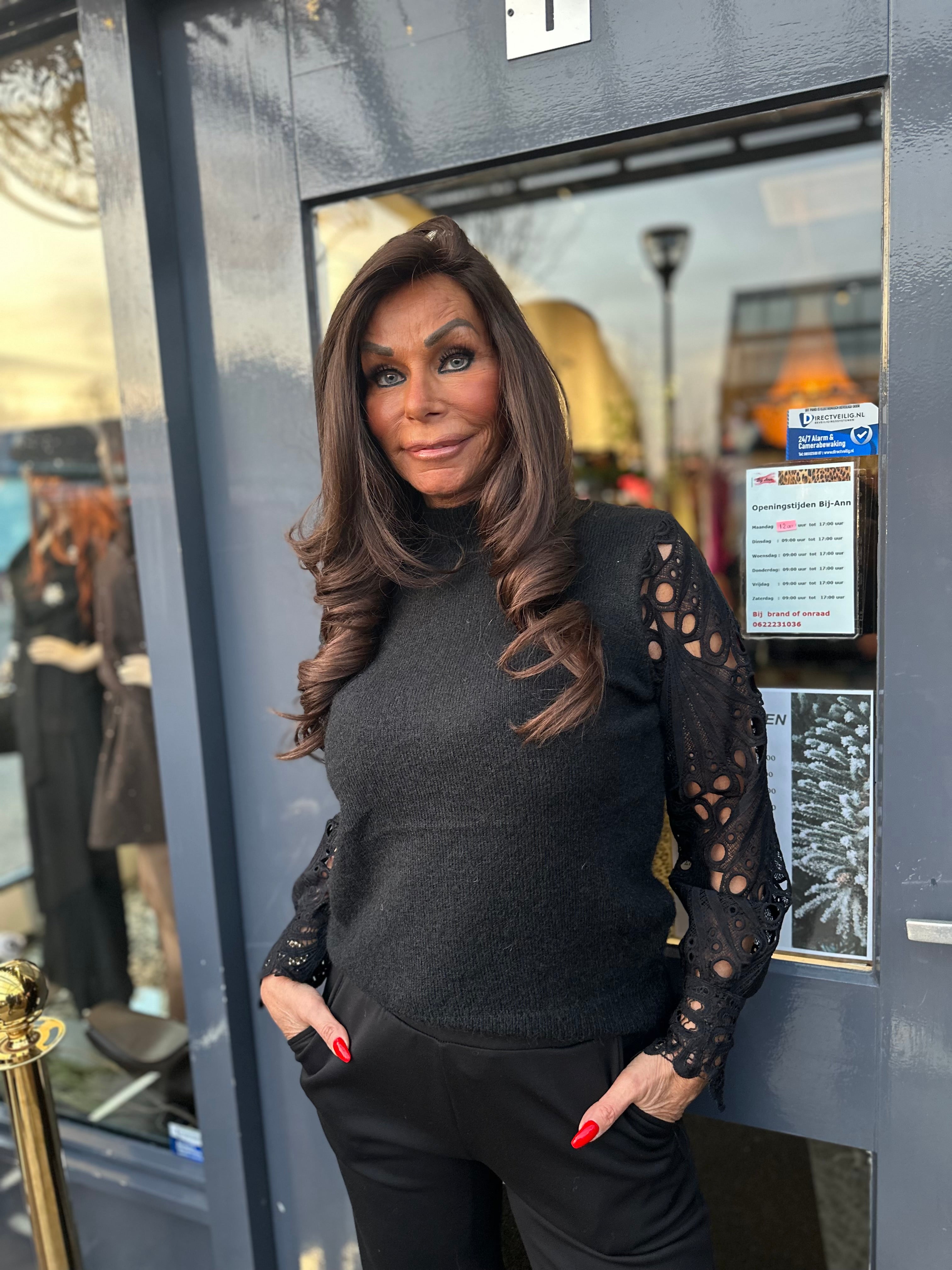 trui kanten mouw "Robyn" Zwart