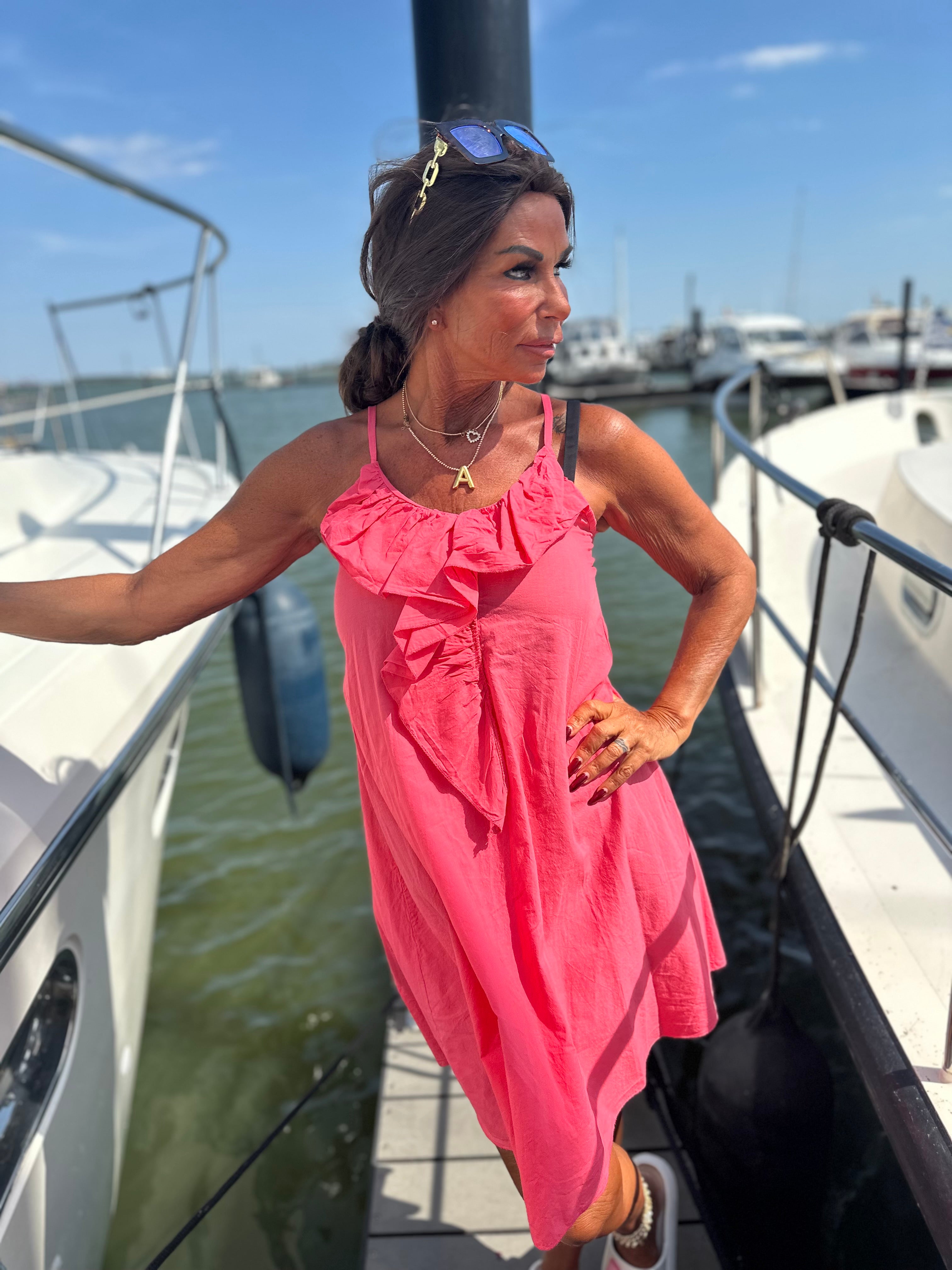 Korte jurk ruches "Fierce" bubblegum roze