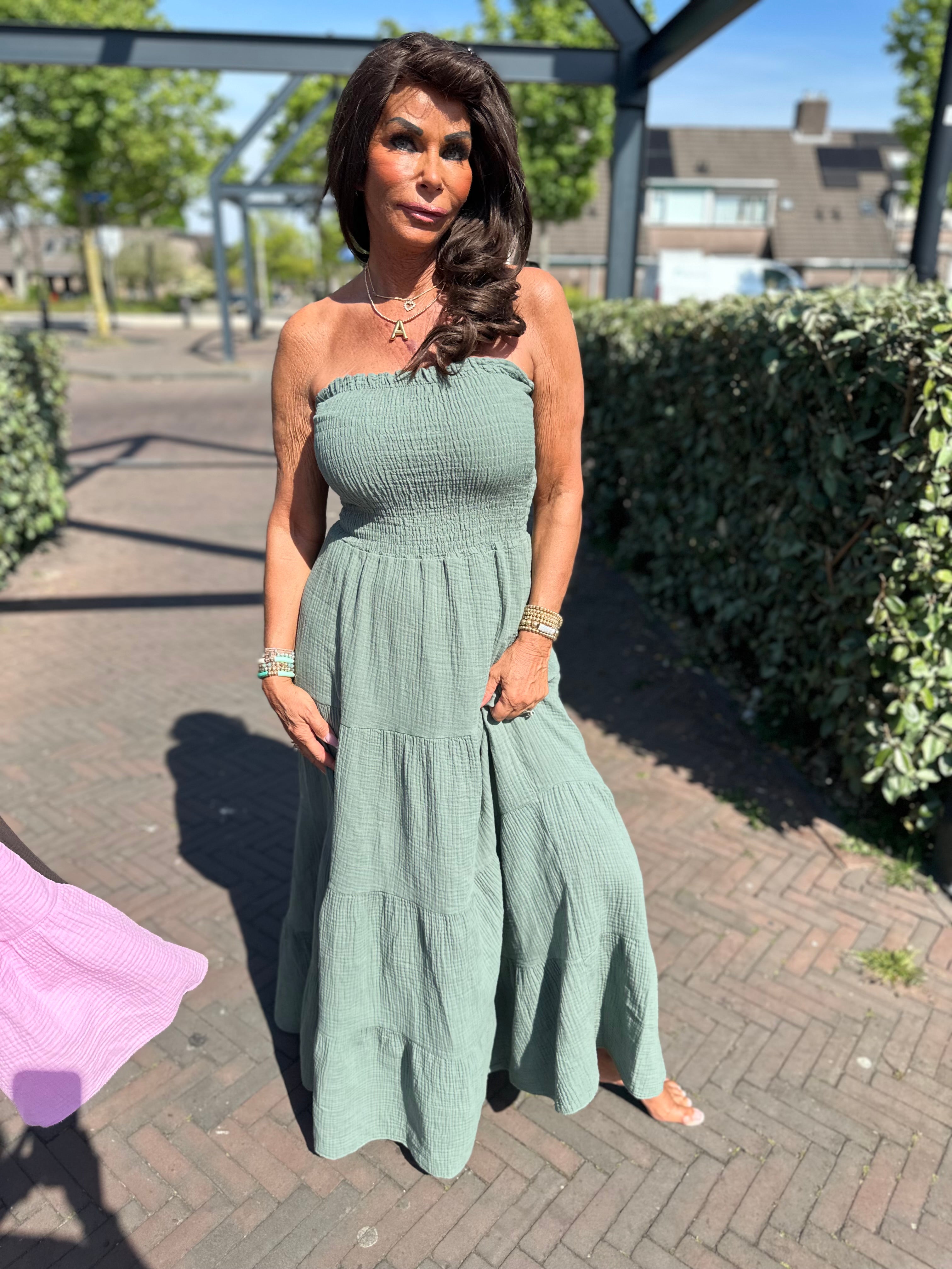 Strapless hydrofiele jurk "Party" legergroen