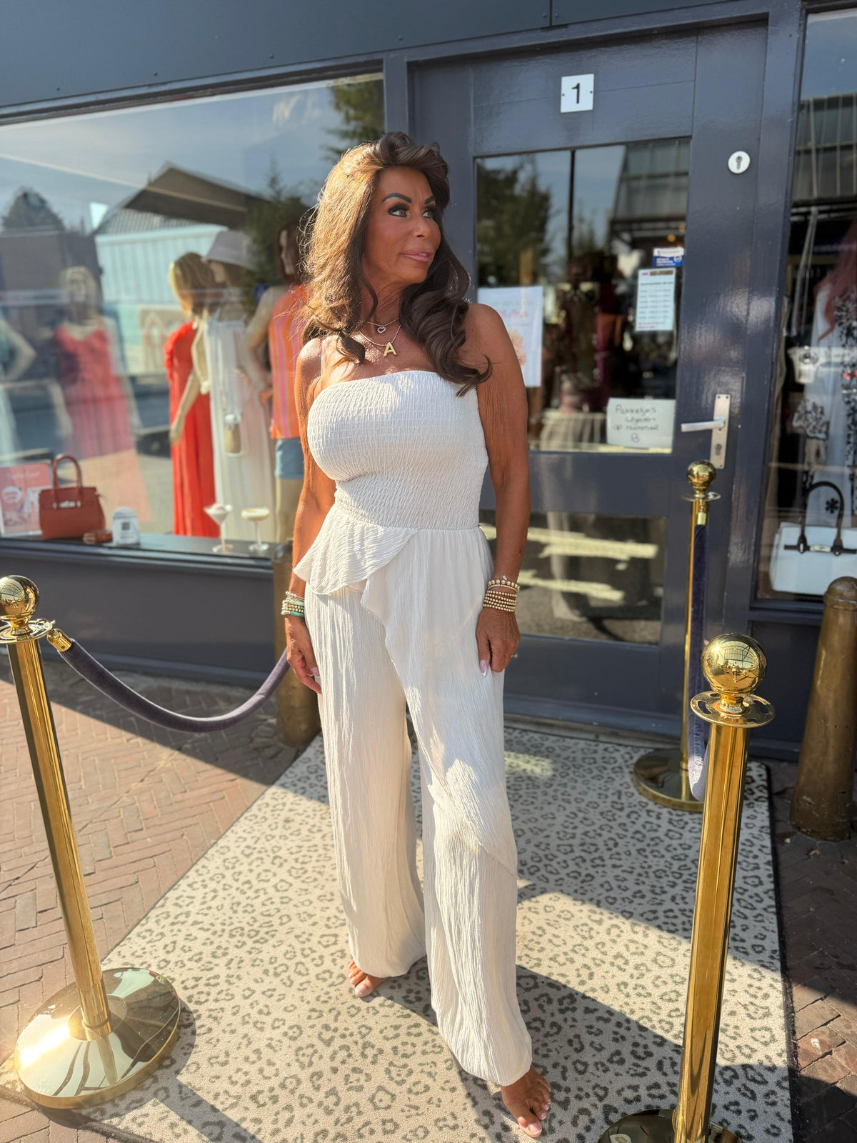 Strapless lurex jumpsuit “Yada” Ecru
