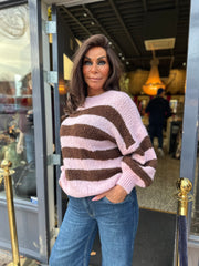 Trui Knitted “STRIPE” Roze/Bruin