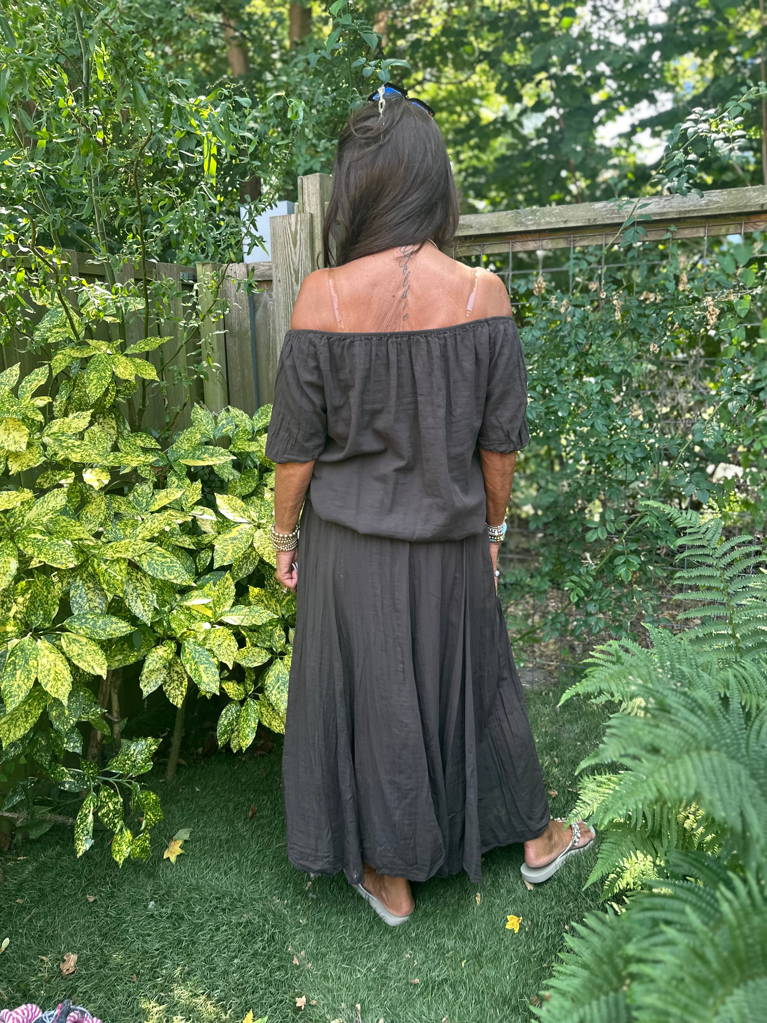 2 delig set lange rok en top "Lina" donkerbruin
