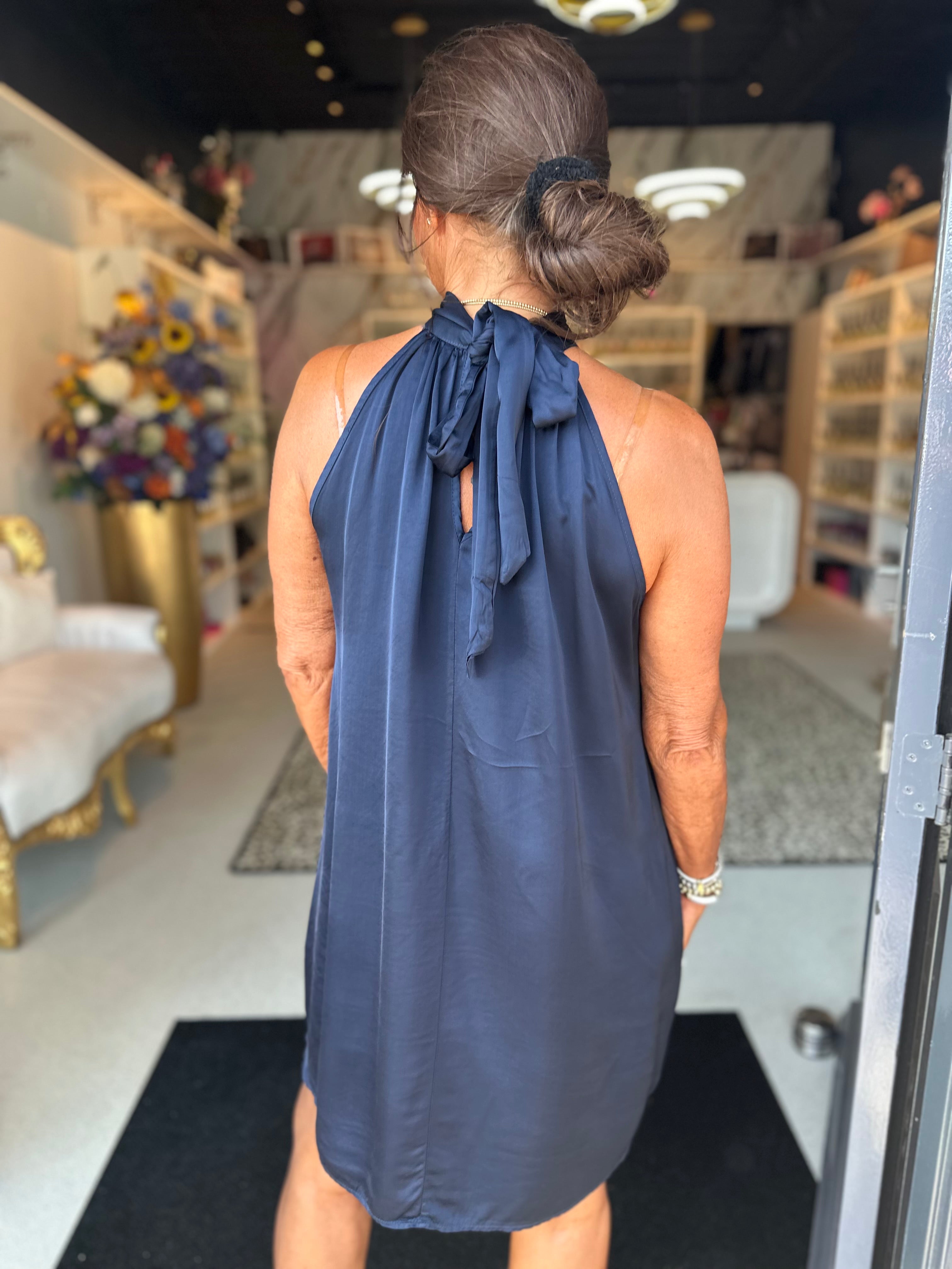 korte Halterjurk effen "Breezy" Navy