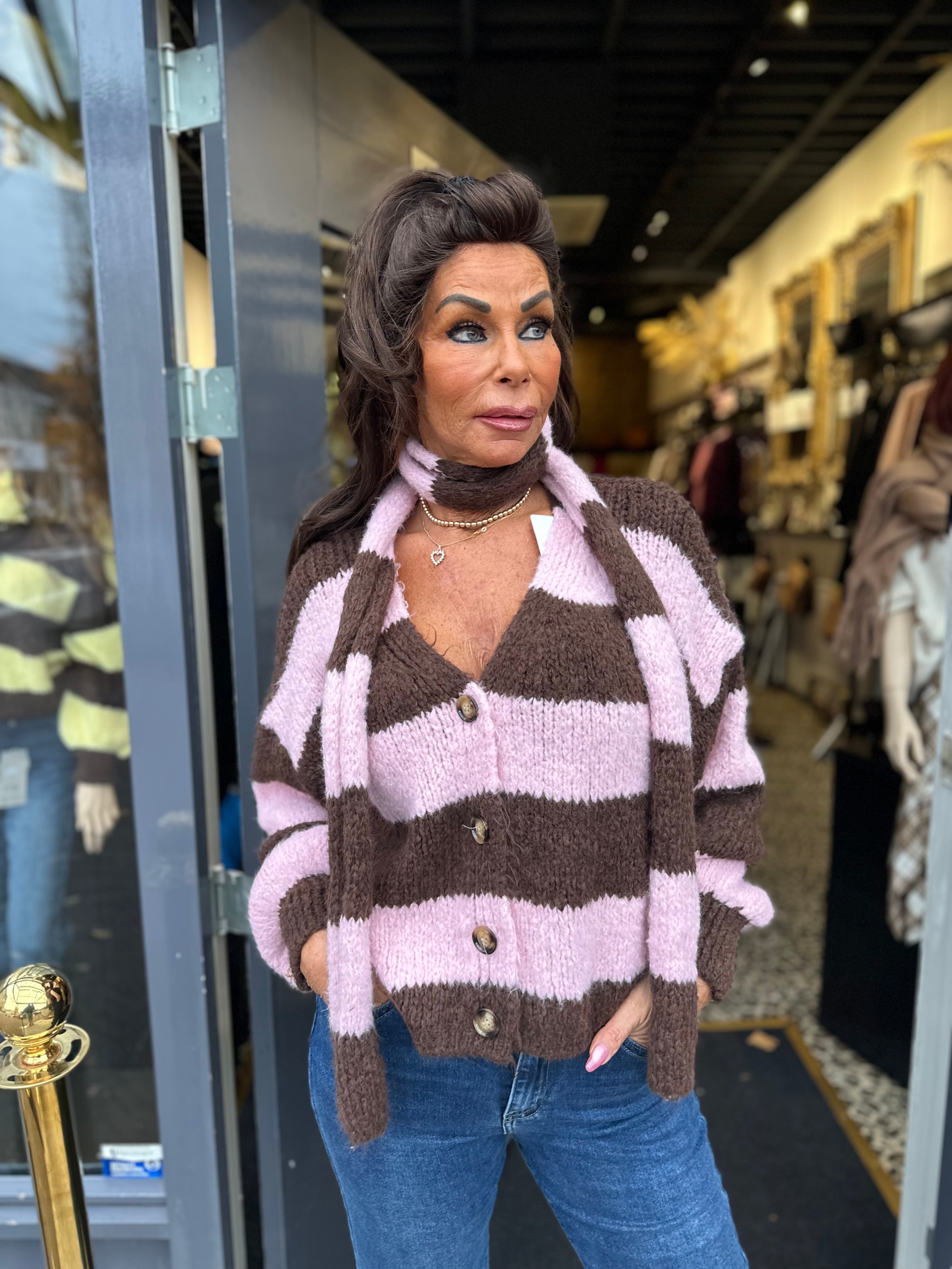 Vest met sjaal gestreept Roze/bruin