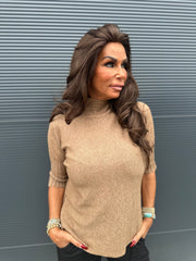 top met col "raglang mouw" camel