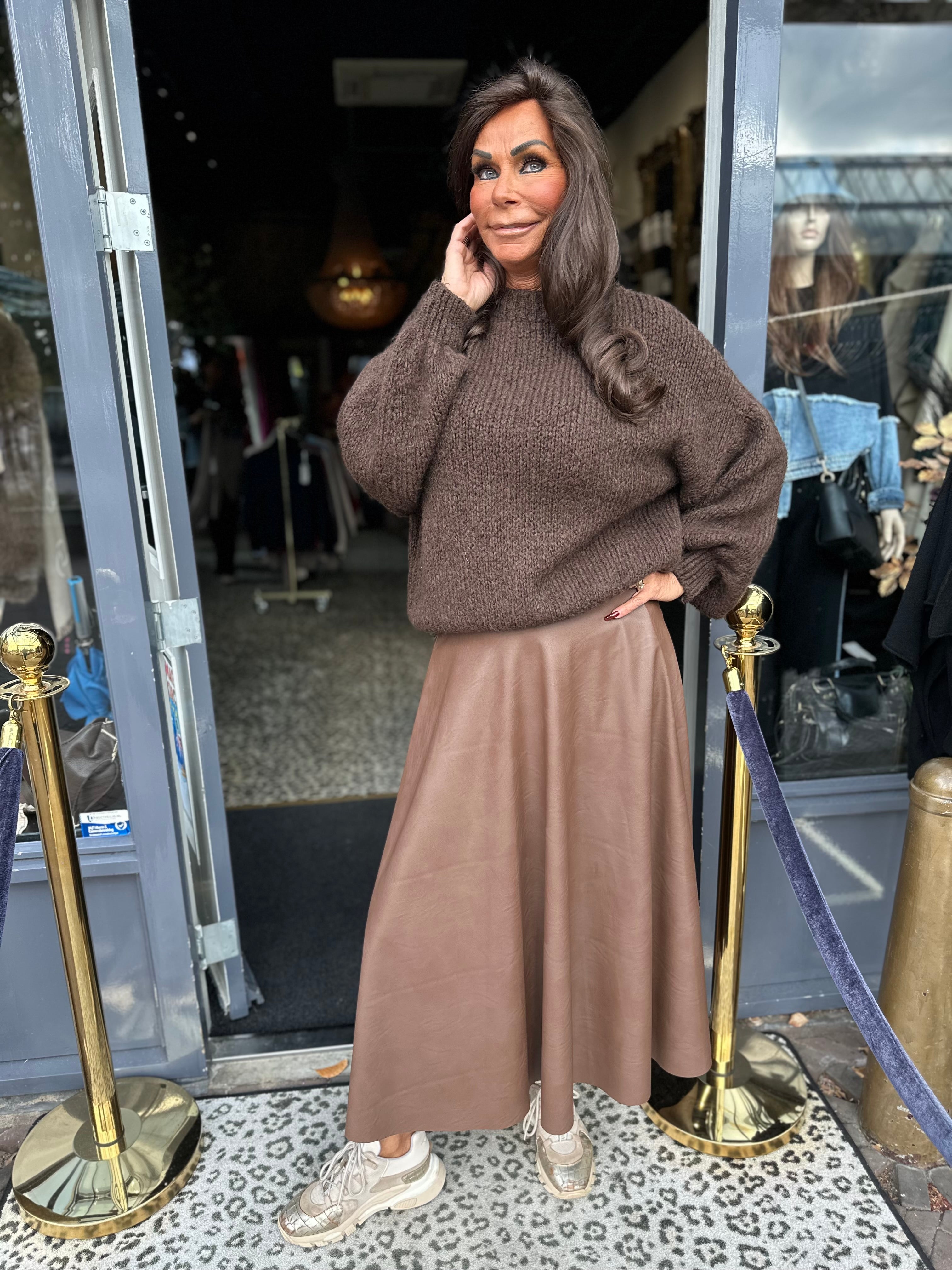 Leren rok "Poppy" Donkerbruin