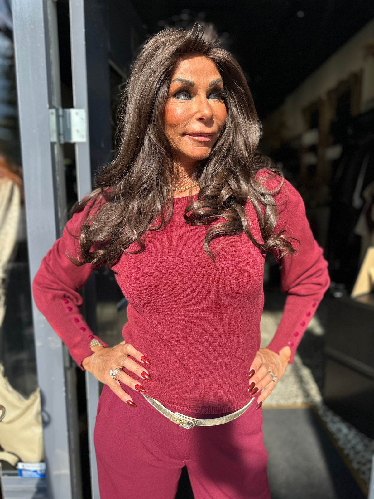 Lange mouwen top "Buttons" Bordeaux