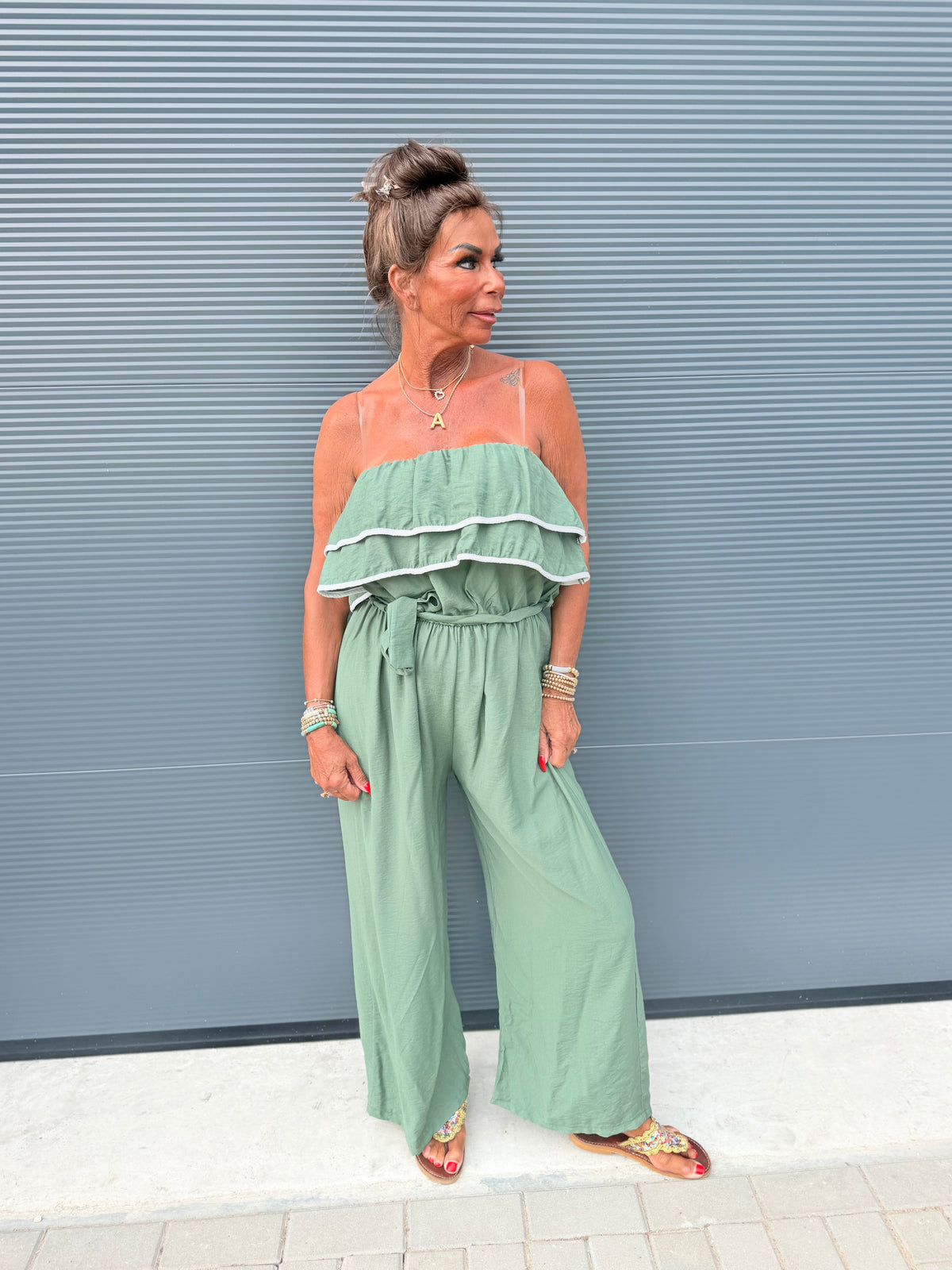 Strapless Jumpsuit "Venezuela" legergroen