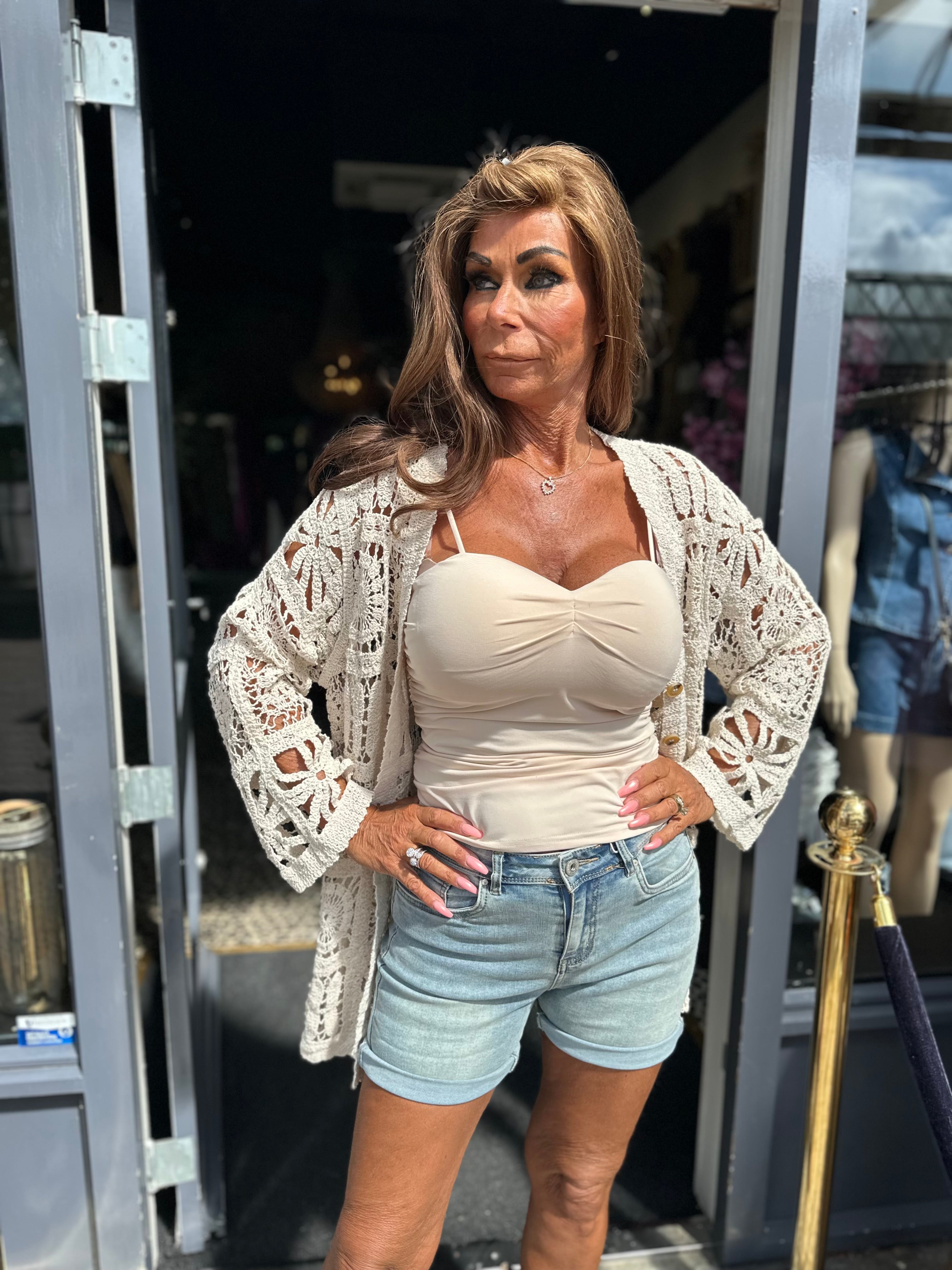 Gehaakt vest "Lola" Beige V-Hals