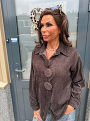 Blouse "big button" donkerbruin