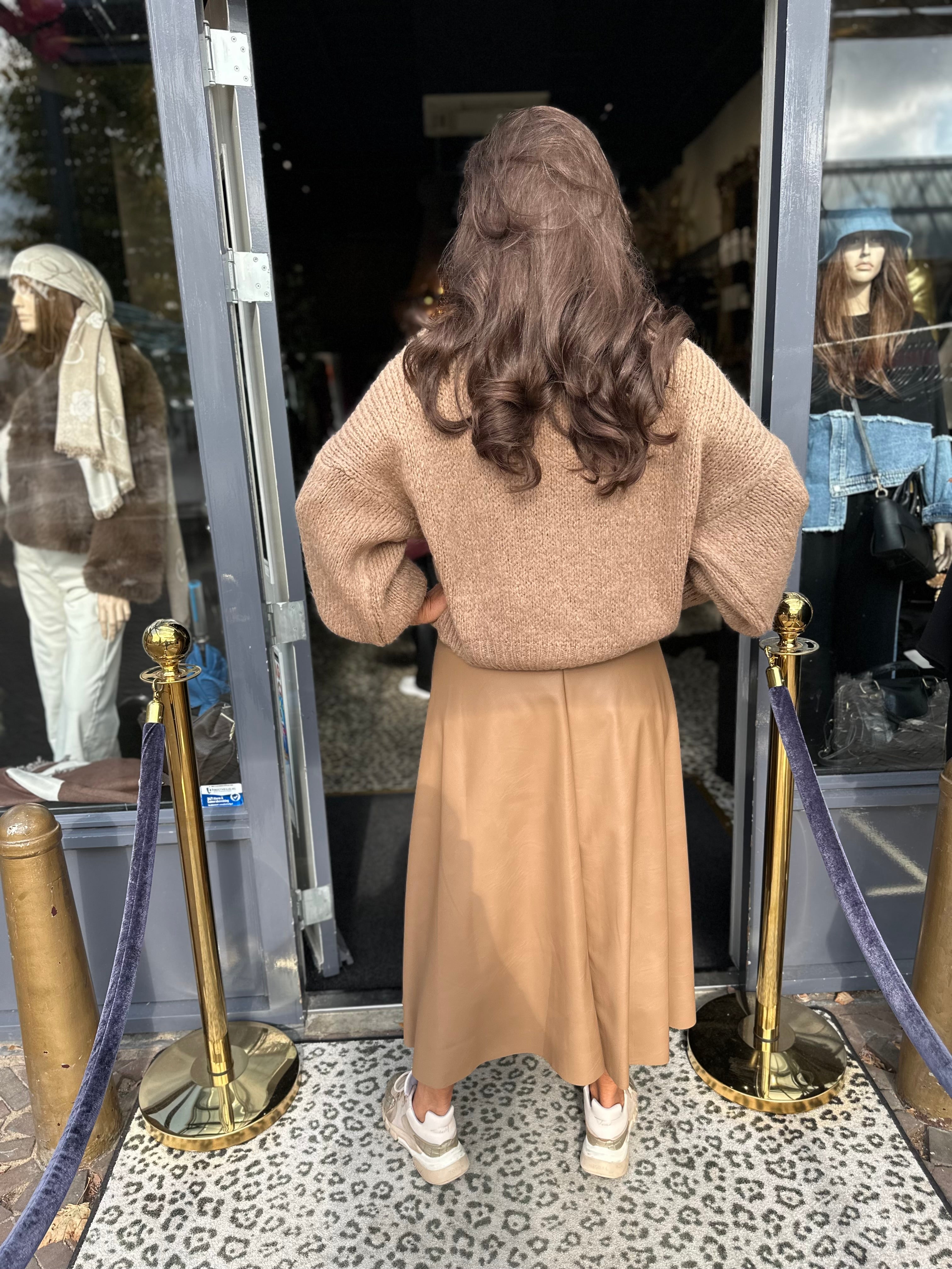 Leren rok "Poppy" Camel