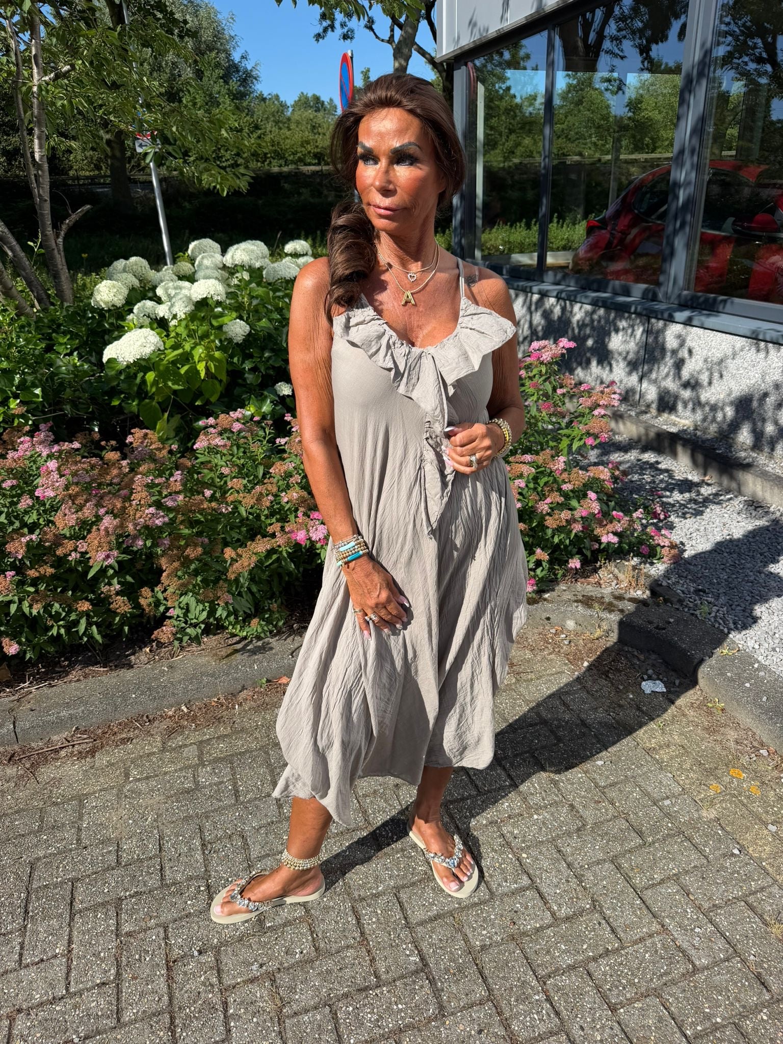 Lange jurk Ruches “Vito” taupe