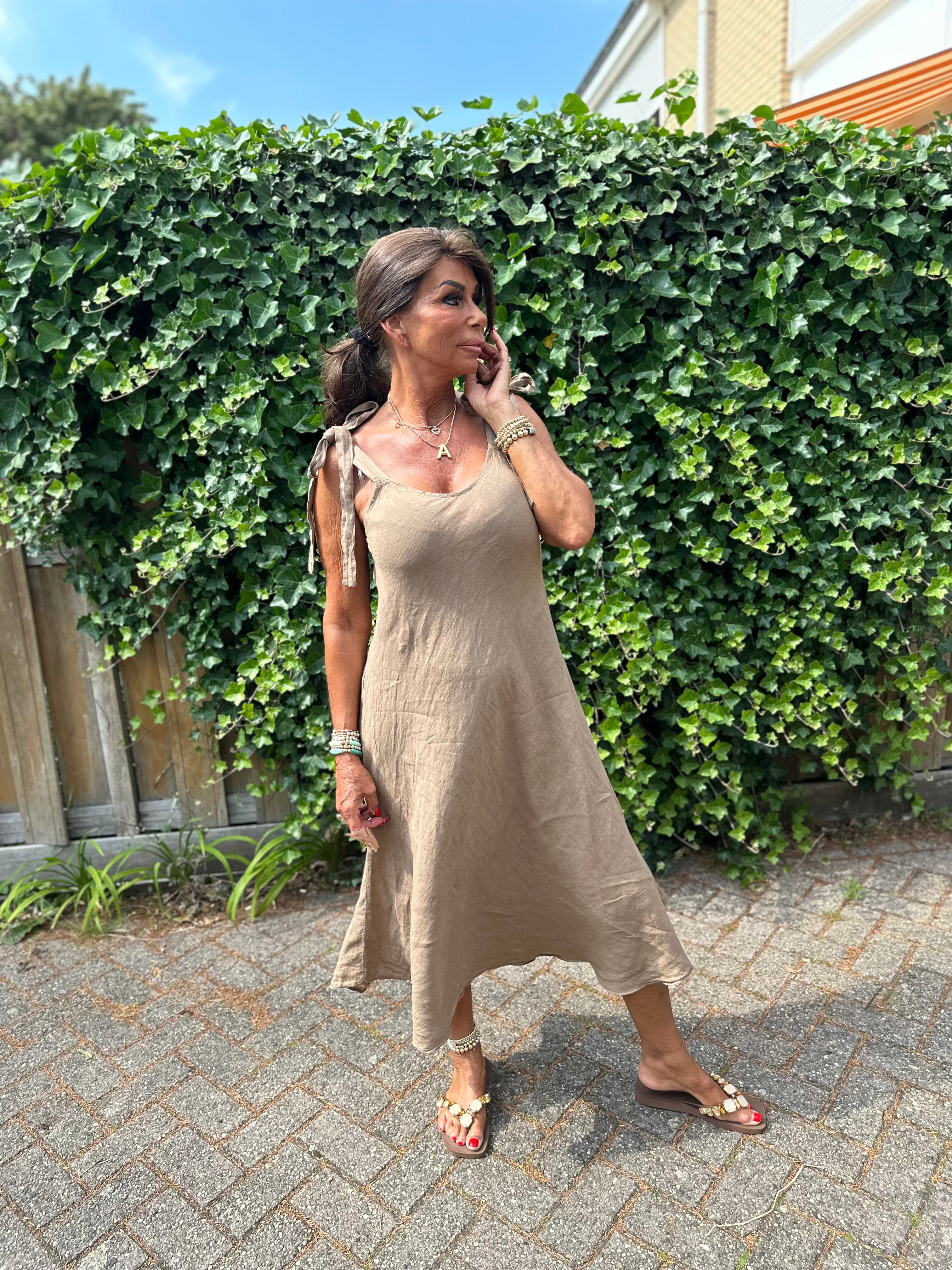 Linnen jurk Ribbon Camel