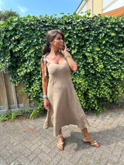 Linnen jurk Ribbon Camel