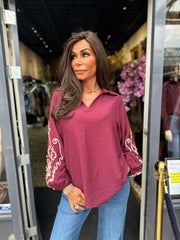 Blouse "Broderie" bordeaux