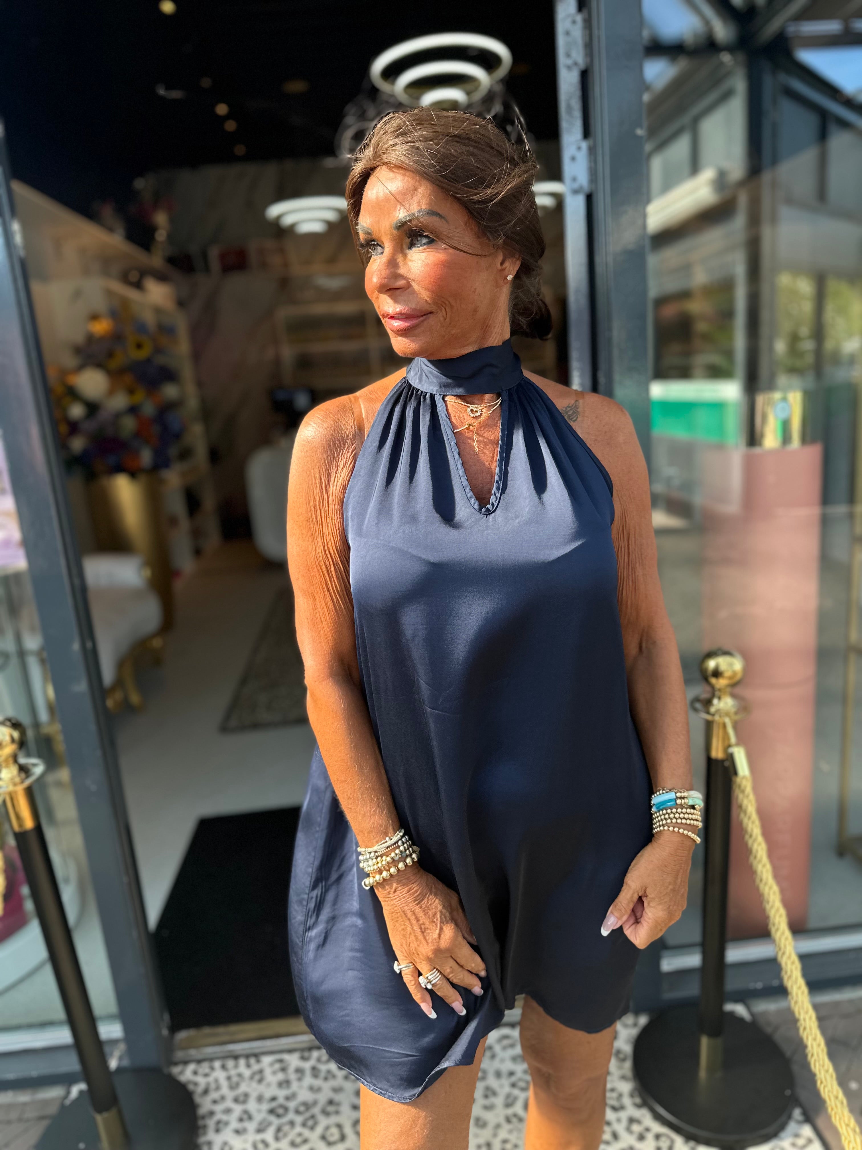 korte Halterjurk effen "Breezy" Navy